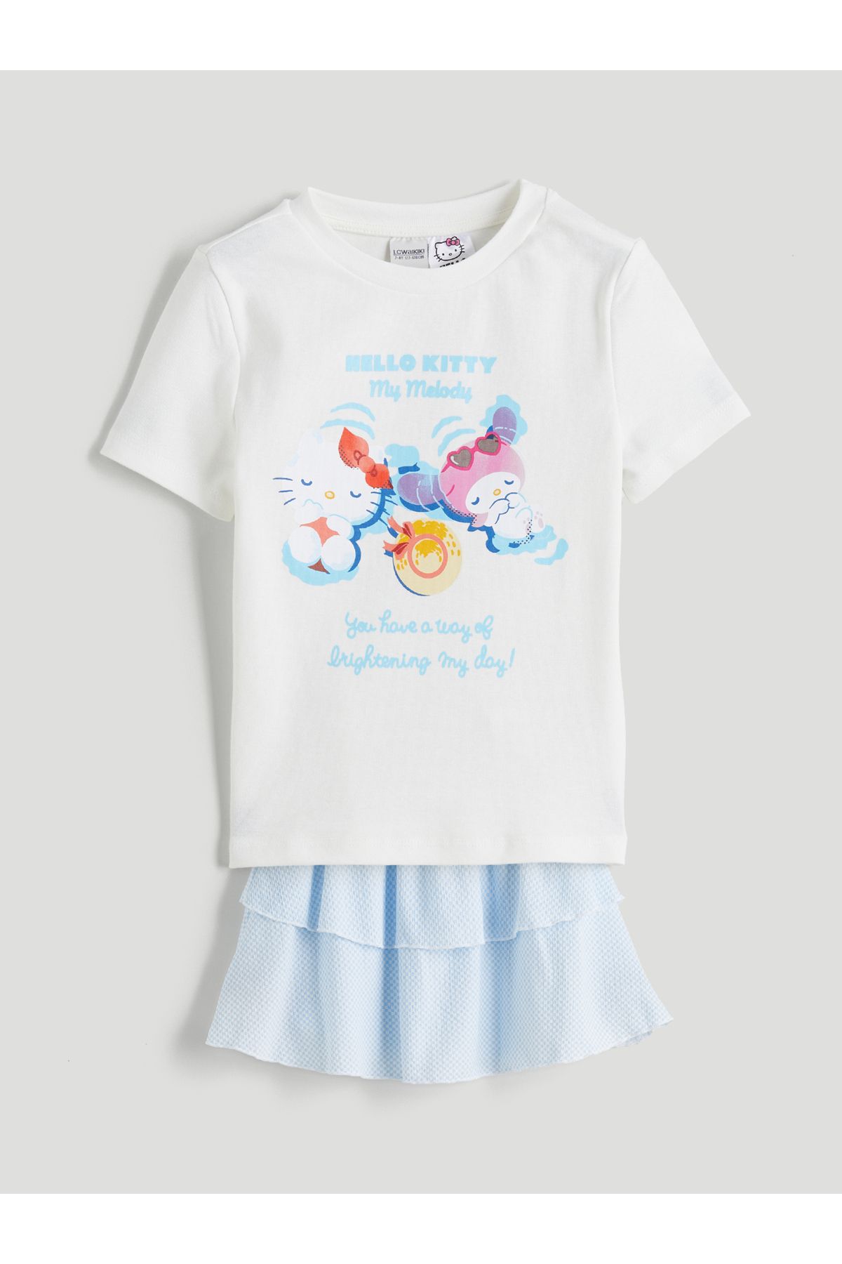 LC Waikiki Bisiklet Yaka Hello Kitty Baskılı Kız Çocuk Tişört ve Etek