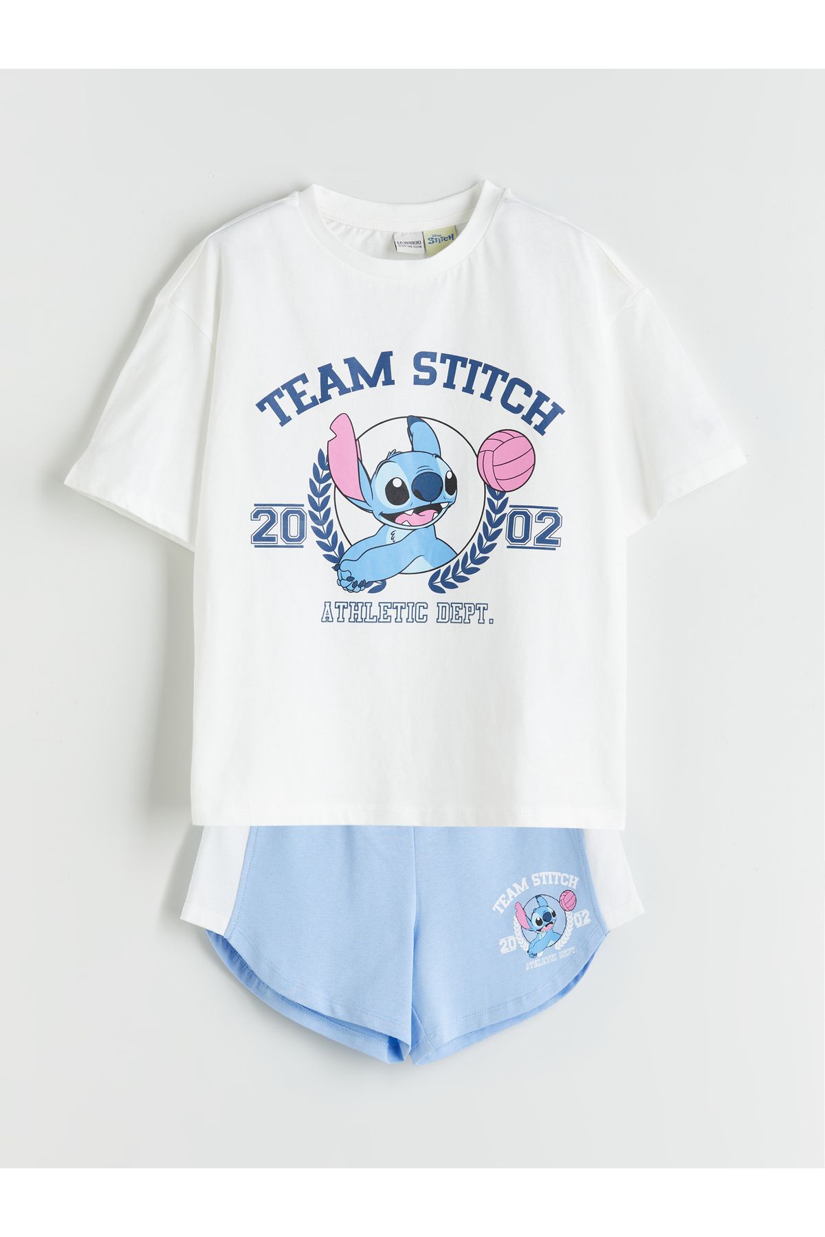 LC Waikiki Bisiklet Yaka Stitch Baskılı Kız Çocuk Tişört ve Şort