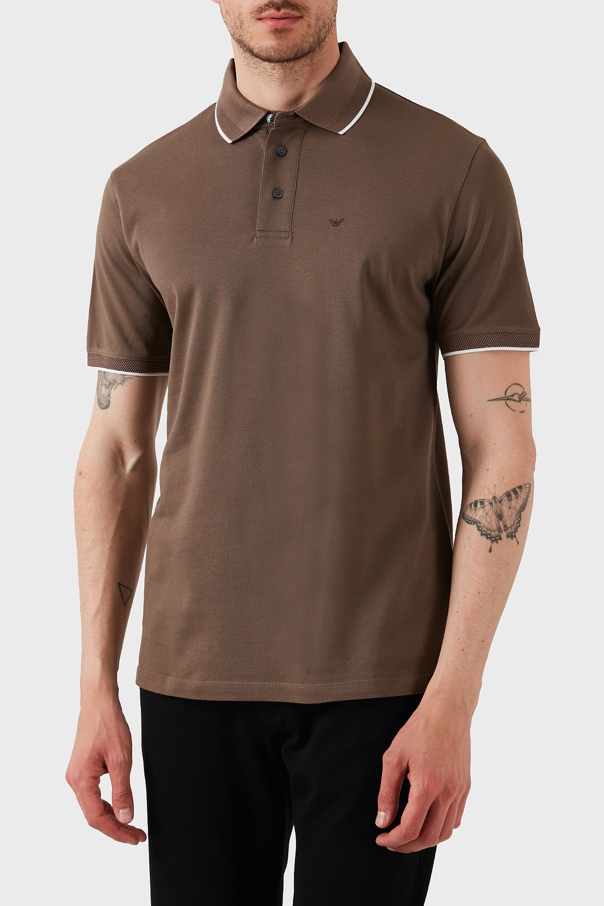 Emporio Armani Şeritli % 100 Pamuk Düğmeli Polo Yaka T Shirt Erkek POLO YAKA T SHİRT EM000858 AF1295
