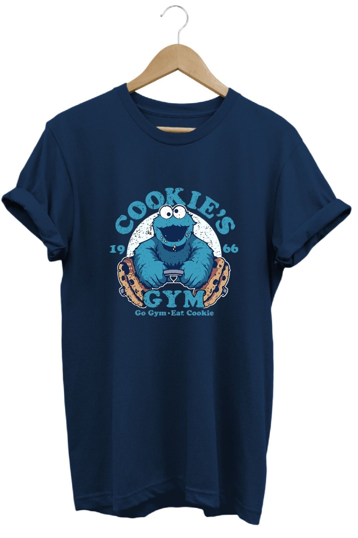 hobidünyam- Cookie's Gym Kurabiye Canavarı Baskılı %100 Pamuk T-shirt Regular Beden Tişört