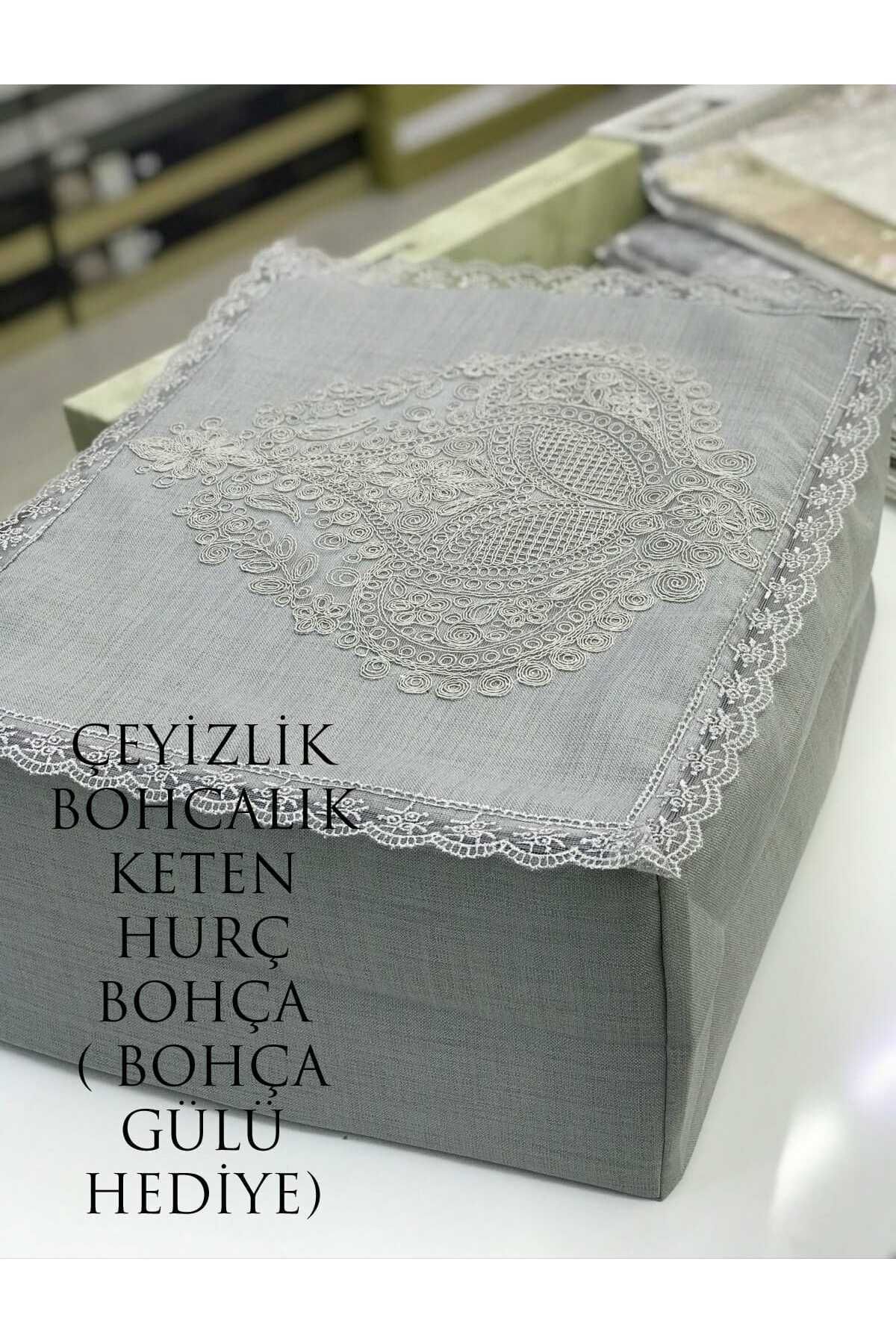 teknotrust Gri Keten Şal Desenli Fermuarlı Hurç Boş Hediye Düzeni