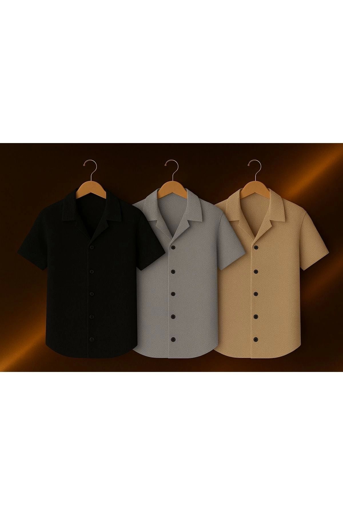 Store Waffle Kumaş Kısa Kollu Basic Erkek Gömlek 3'lü Paket
