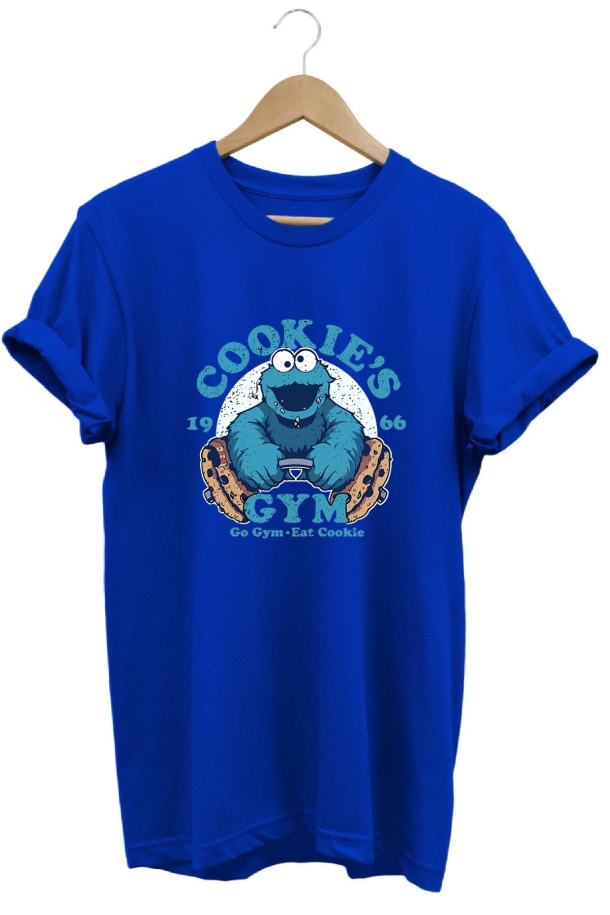 hobidünyam- Cookie's Gym Kurabiye Canavarı Baskılı %100 Pamuk T-shirt Regular Beden Tişört