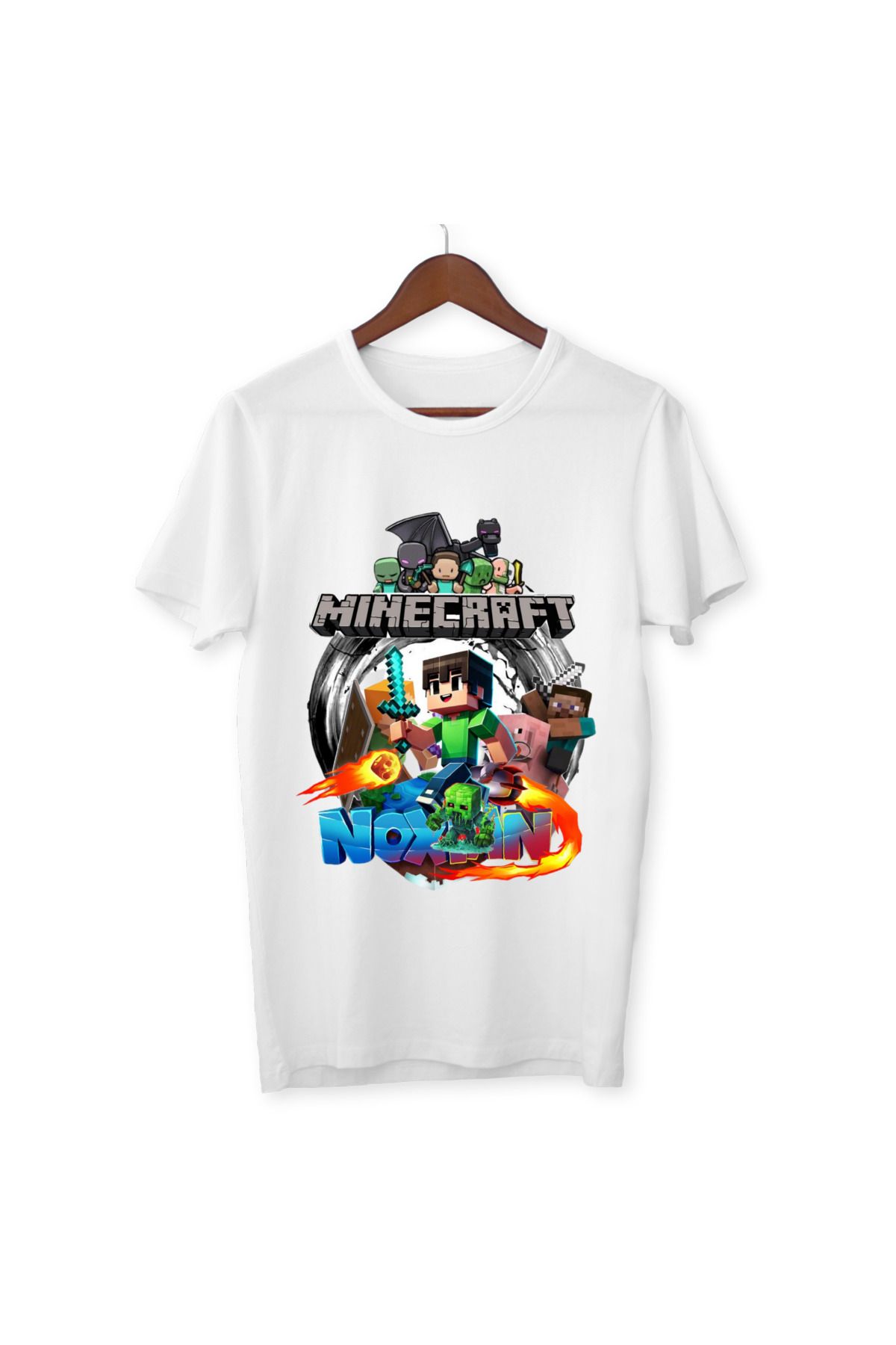 ALPŞAN TİCARET Mınecraft Çocuk Yetişkin Beyaz T-shirt Unisex Çocuk Tişört