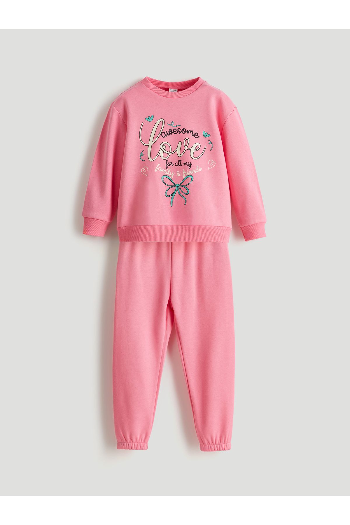 LC Waikiki Baskılı Kız Çocuk Kalın Sweatshirt ve Eşofman Alt 2'li