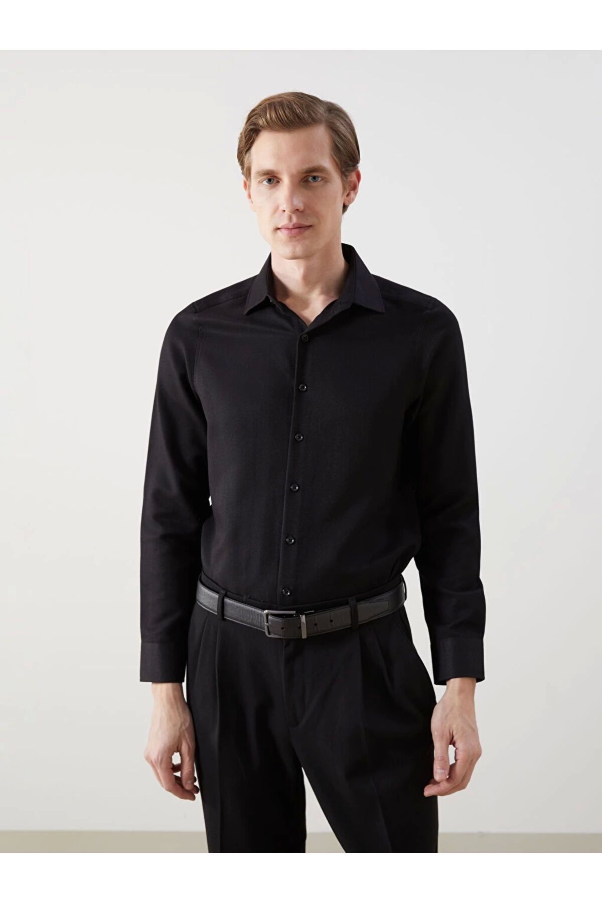 Store Slim Fit Uzun Kollu Armürlü Erkek Gömlek