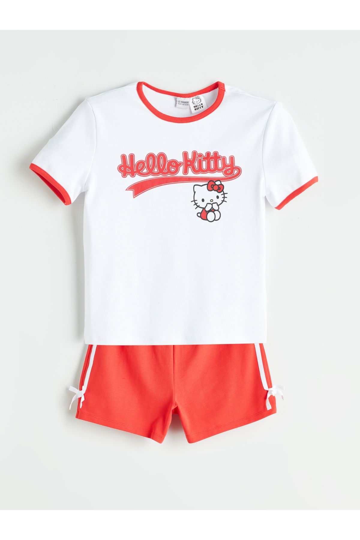 LC Waikiki Bisiklet Yaka Hello Kitty Baskılı Kız Çocuk Tişört ve Şort