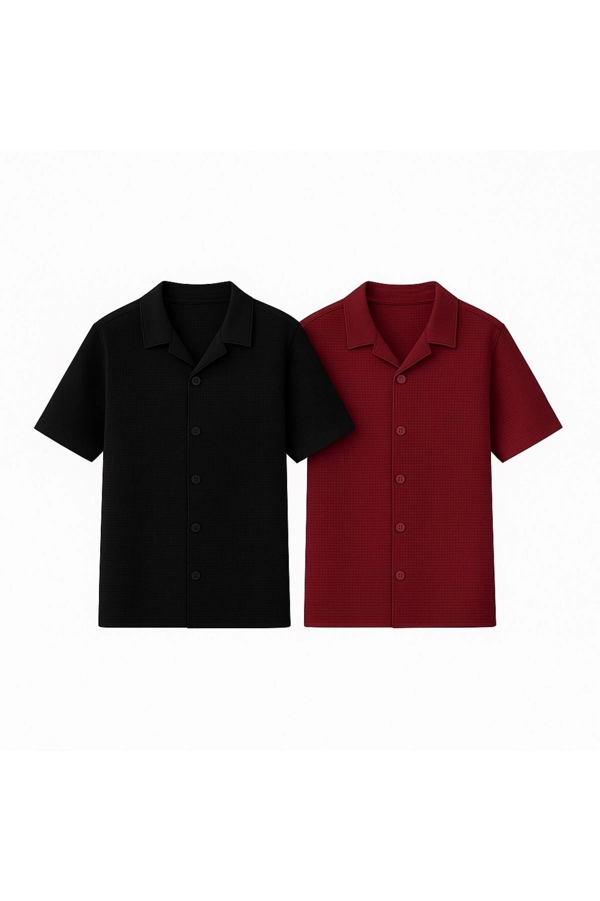Store Waffle Desenli Slim Fit Erkek Çocuk Kısa Kollu Gömlek 2'li Paket