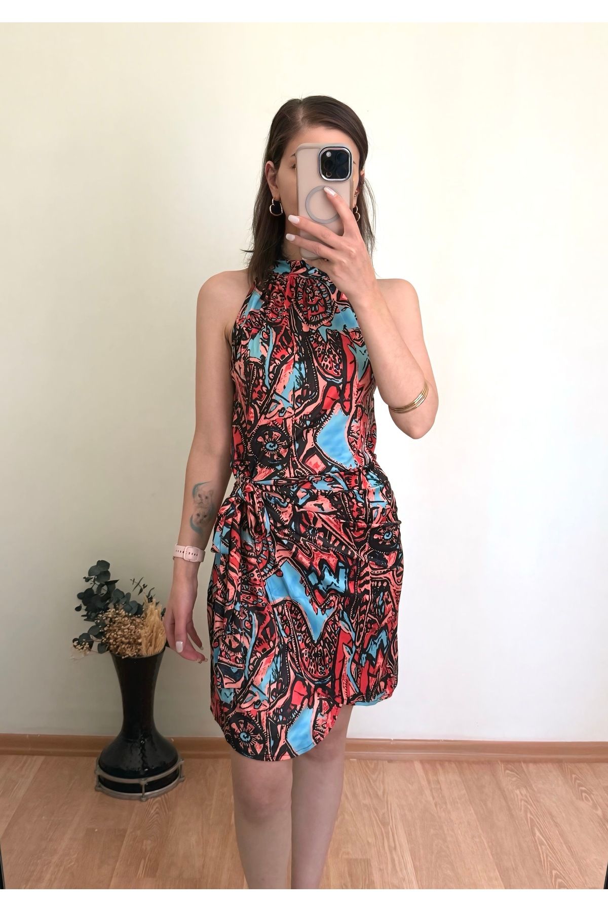 CCTWEAR Balıkçı Yaka Kolsuz Çok Renkli Elbise