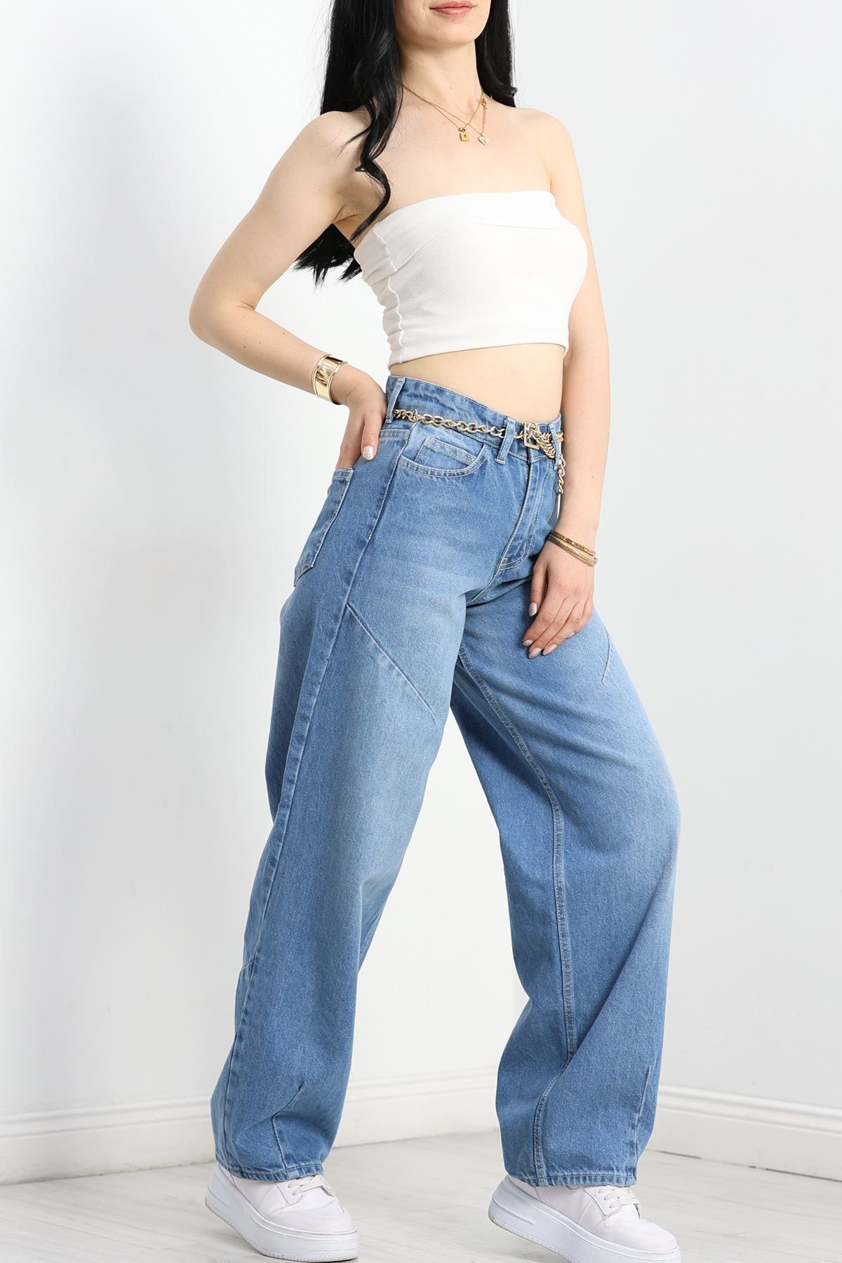 Fashi10 Baggy Kot Pantolon Mavi