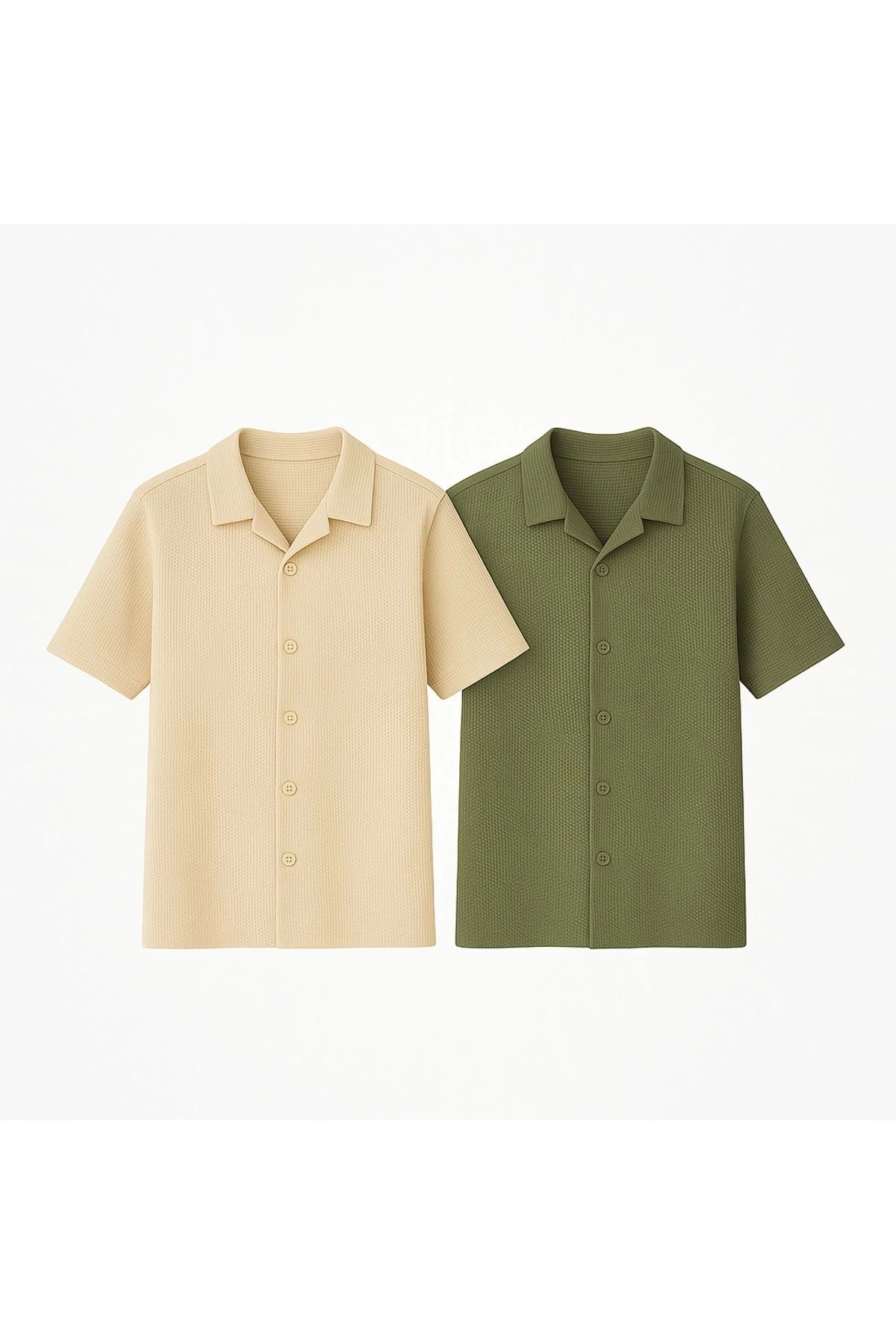 Store Waffle Desenli Slim Fit Erkek Çocuk Kısa Kollu Gömlek 2'li Paket