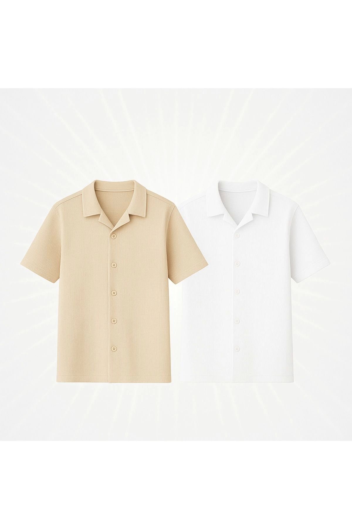 Store Waffle Desenli Slim Fit Erkek Çocuk Kısa Kollu Gömlek 2'li Paket