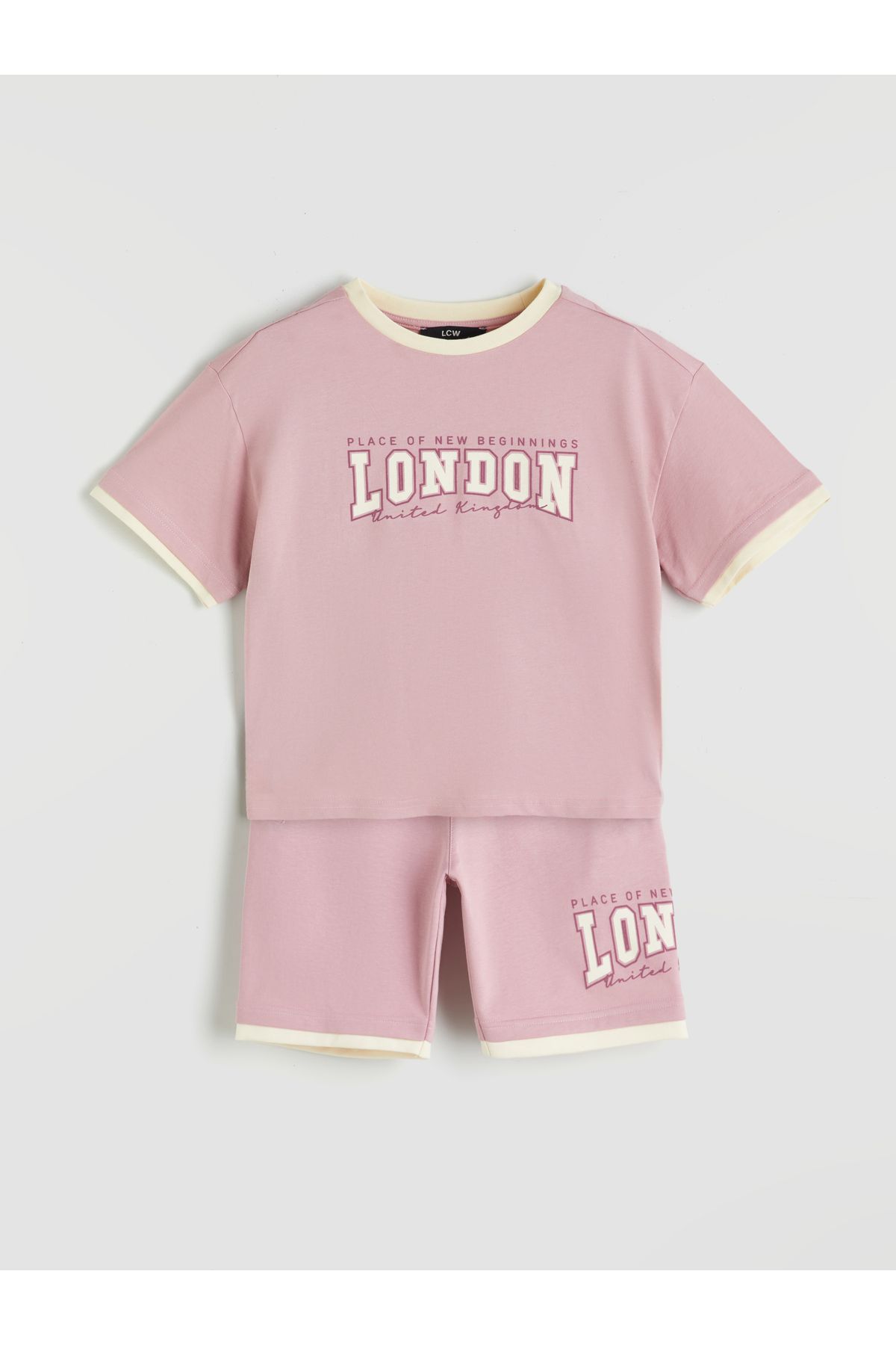 LC Waikiki Bisiklet Yaka London Baskılı Kız Çocuk Tişört ve Şort