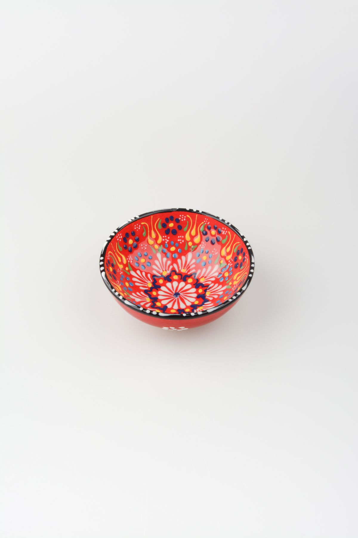 ADEN LİNA ART WORKSHOP 2Adet El Yapımı Kırmızı-Turuncu Lale Motifli Orta Boy (10cm Çapında) Seramik Kase Takımı-Hand Made