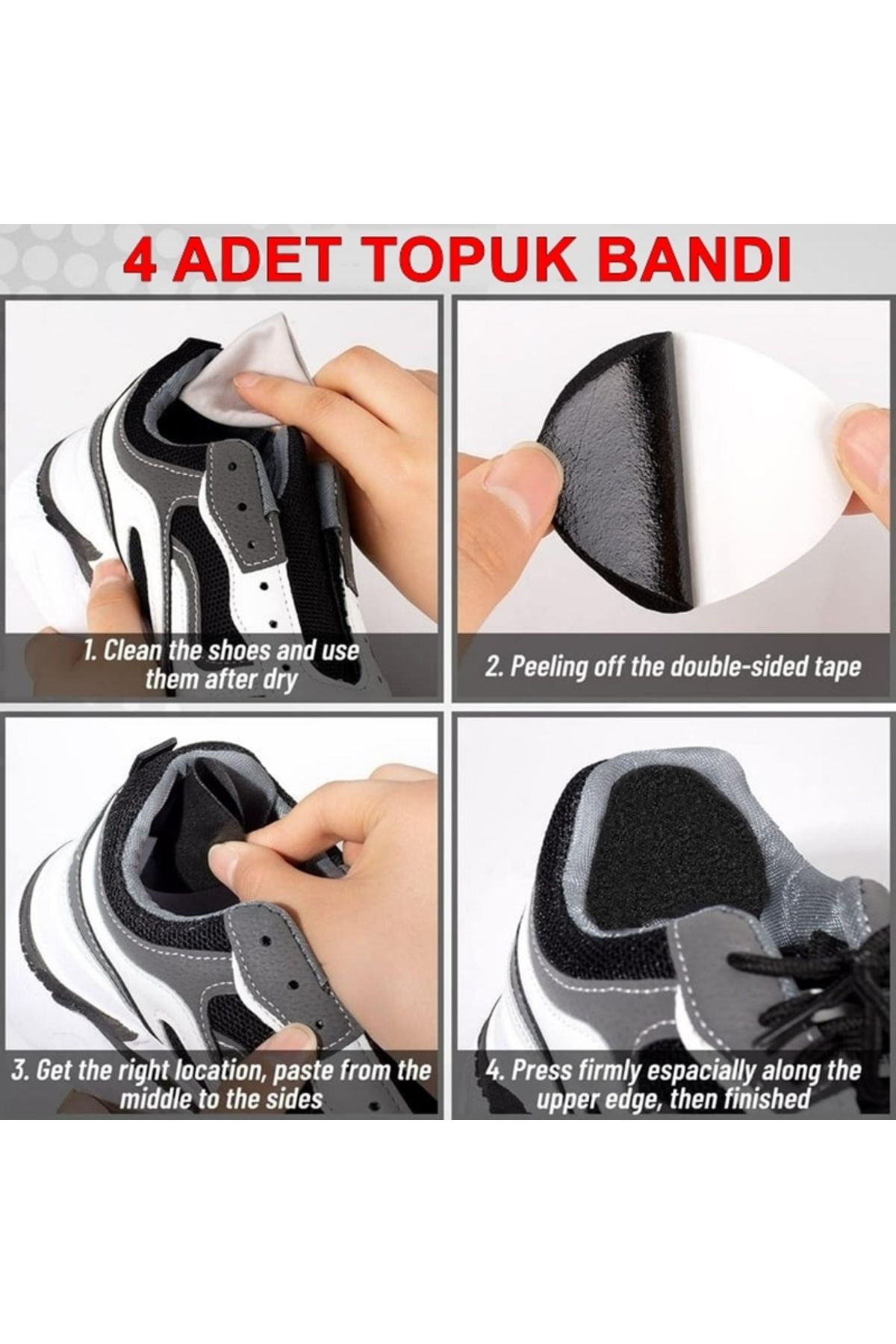 LOVYCO Ayakkabı Arkası Vurmalarına Karşı,Ayakkabı Vurma Önleyici,Topuk Koruyucu Bant 4 Adet