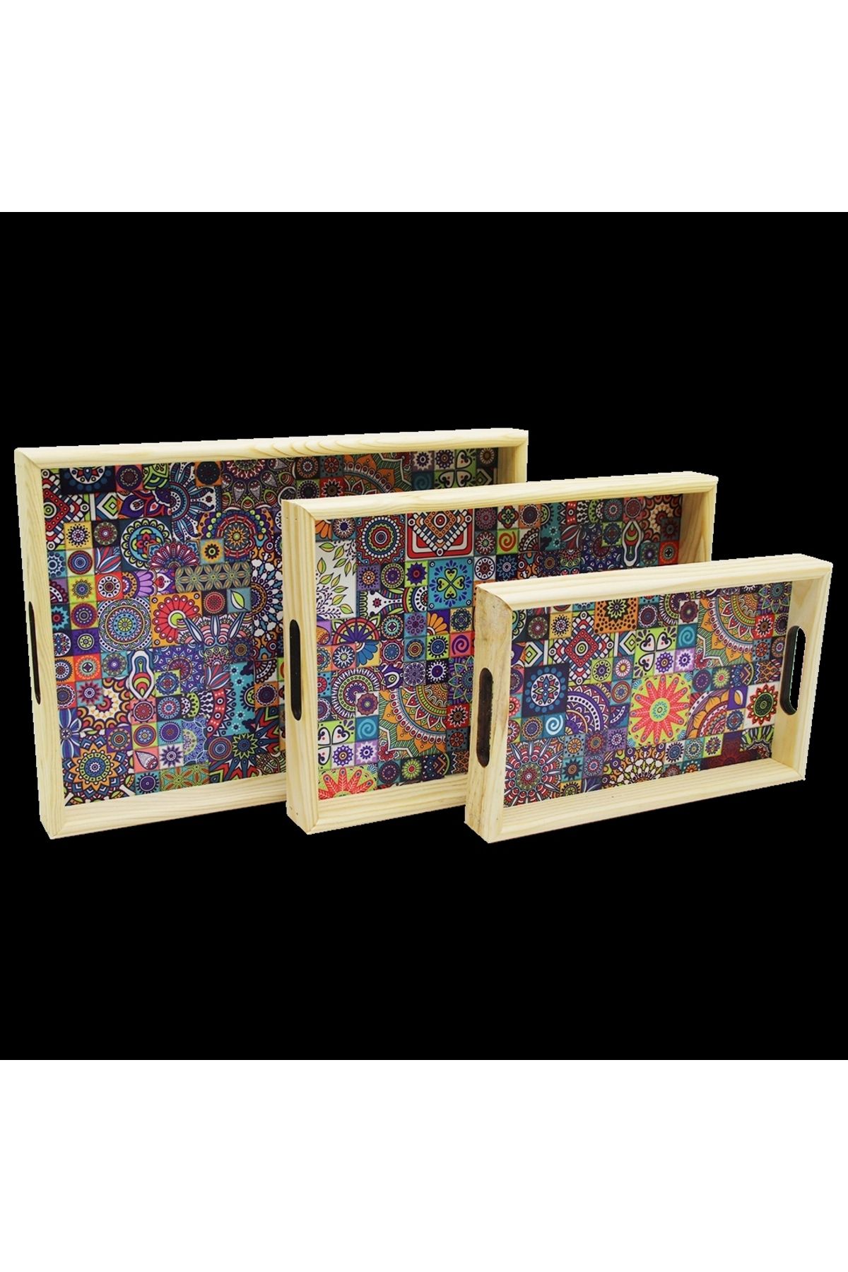 HAZEGO 3 Boy Ahşap Tepsi Desenli Zemin 16x26 - 21x31 - 24x34cm