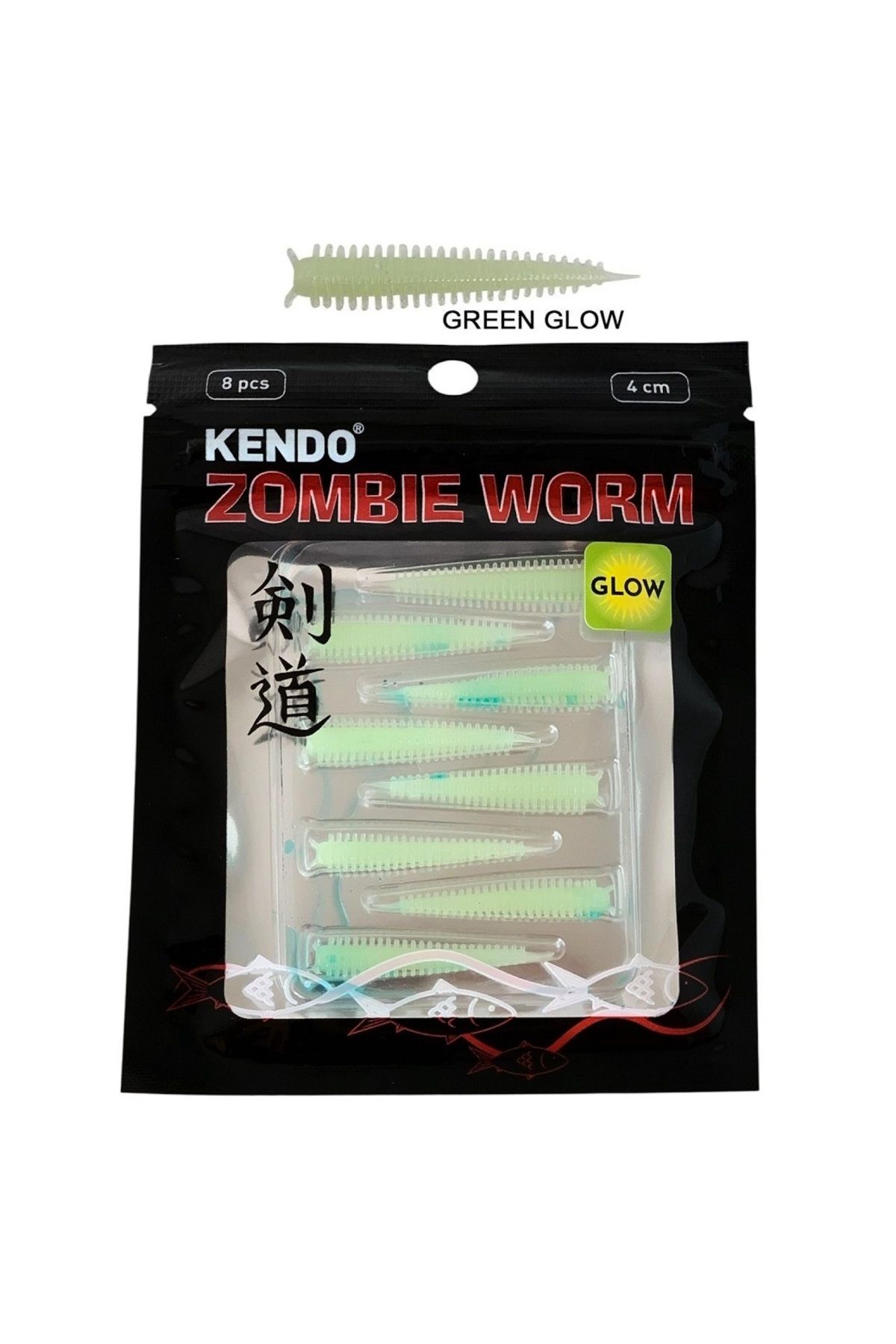 Kendo Zombie Worm Lrf Silikonu 4cm (8'li Paket) Yaban Mersini Kokulu İğnesiz Green Glow