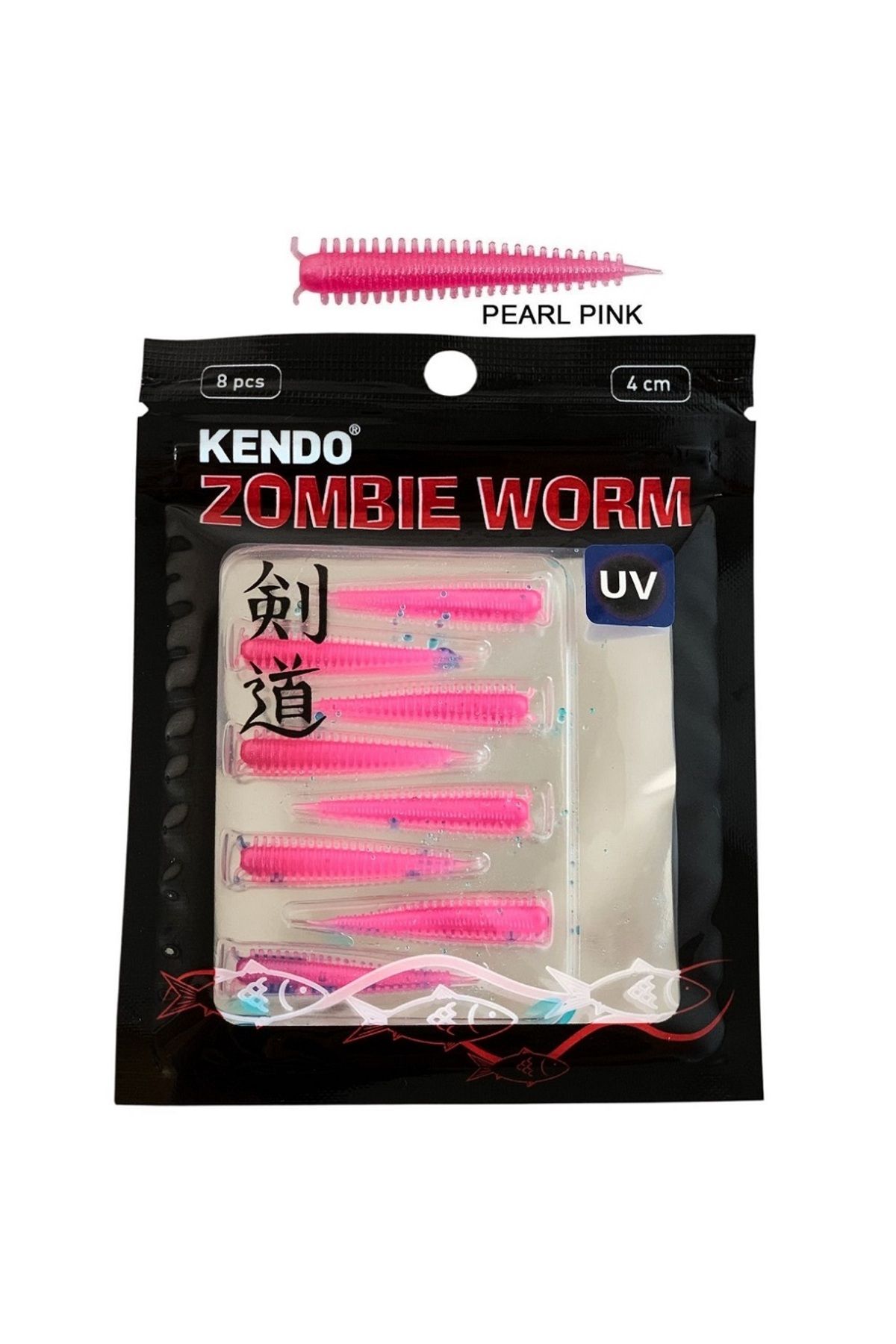 Kendo Zombie Worm Lrf Silikonu 4cm (8'li Paket) Yaban Mersini Kokulu İğnesiz Pearl Pink