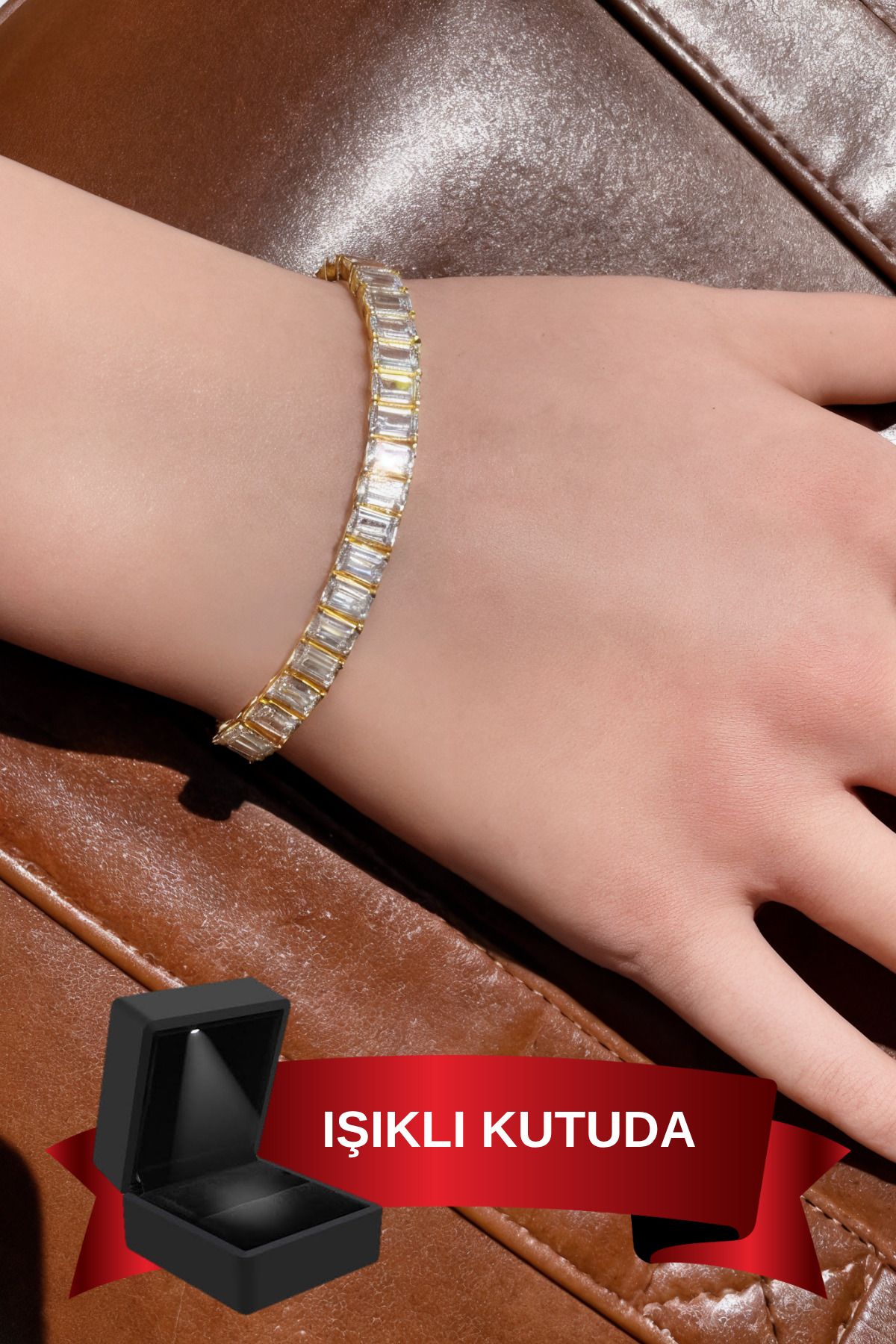 CARAT STONE Pırlanta ışıltılı 925 ayar gümüş ışıklı kutuda su yolu baget kadın bileklik