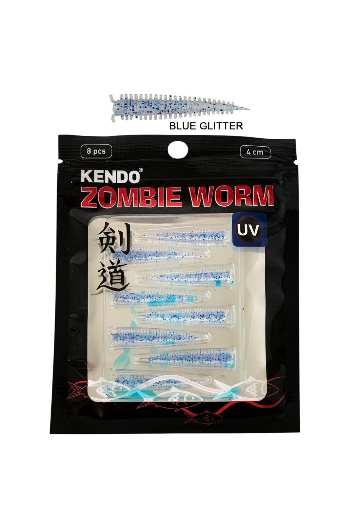 Kendo Zombie Worm Lrf Silikonu 4cm (8'li Paket) Yaban Mersini Kokulu İğnesiz Blue Glitter