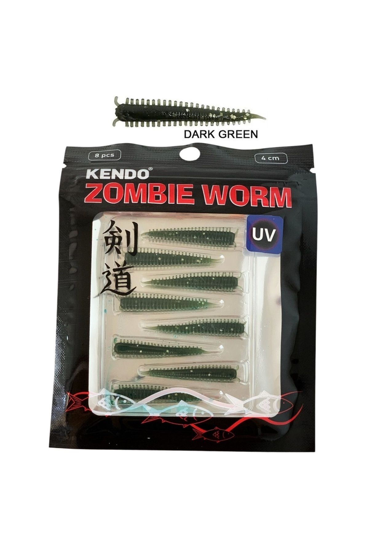 Kendo Zombie Worm Lrf Silikonu 4cm (8'li Paket) Yaban Mersini Kokulu İğnesiz Dark Green