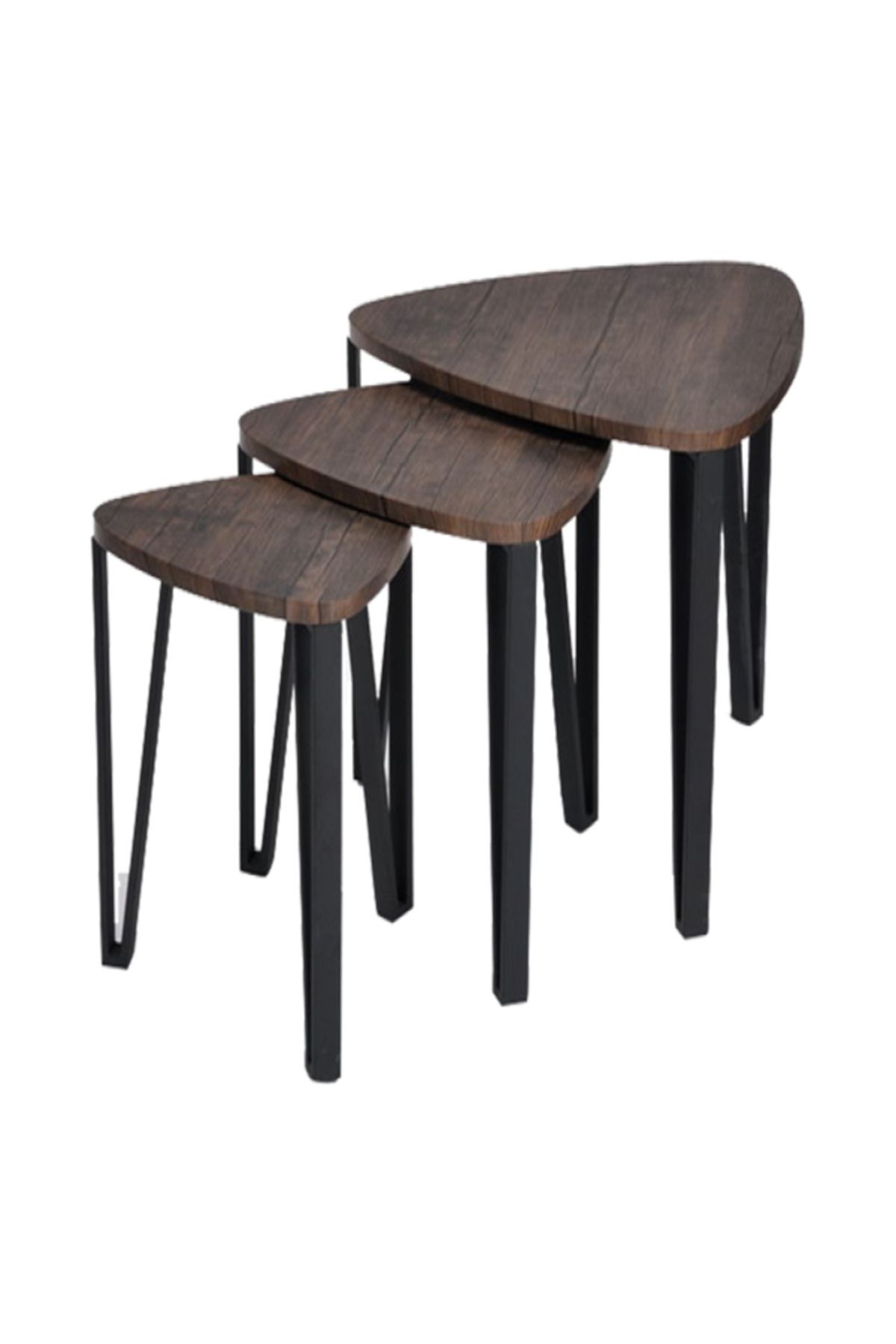 micasa-3-Piece MDF and PVC Laminate 3-Leg Triangular Stylish Nesting Table Set 1