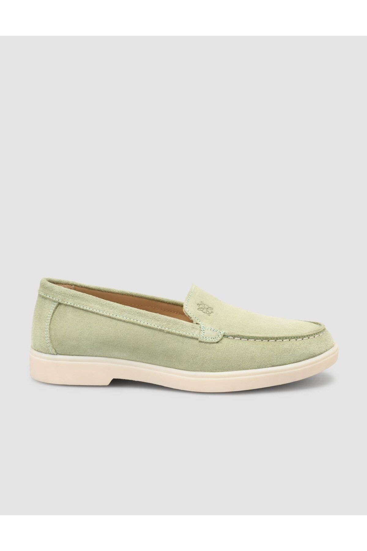 Mona Mae %100 Hakiki Deri Yeşil Süet Kadın Loafer