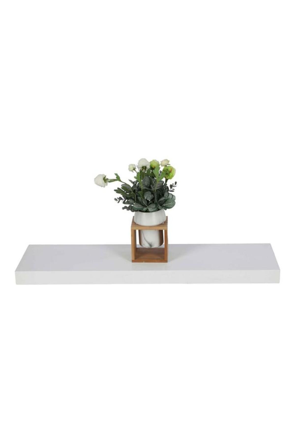 Generic-HONEY BEE Elegant and Modern Design Rectangular Wall Mounted MDF and PVC Floating Shelf White 4