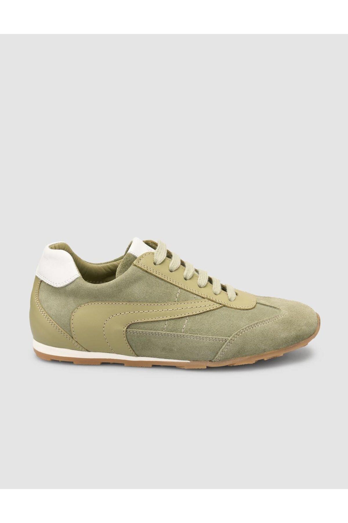 Cabani %100 Hakiki Deri Haki Süet Bağcıklı Kadın Sneaker
