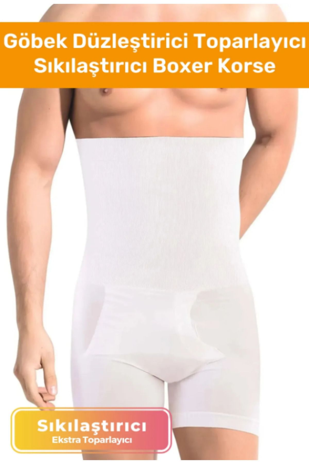 AboutThePerfect Erkekler İçin Özel Tasarım Göbek ve Bel Toparlayıcı Boxer Korse Beyaz