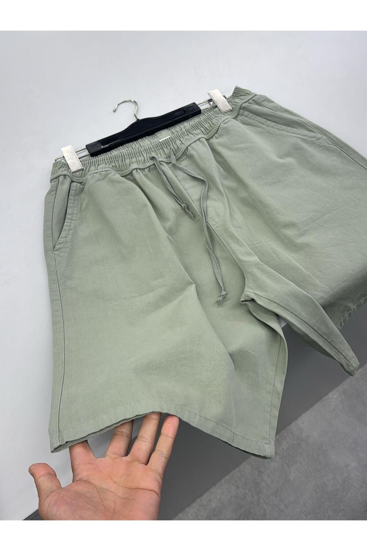 SME FASHION PİLELİ KETEN ŞORT - AÇIK YEŞİL