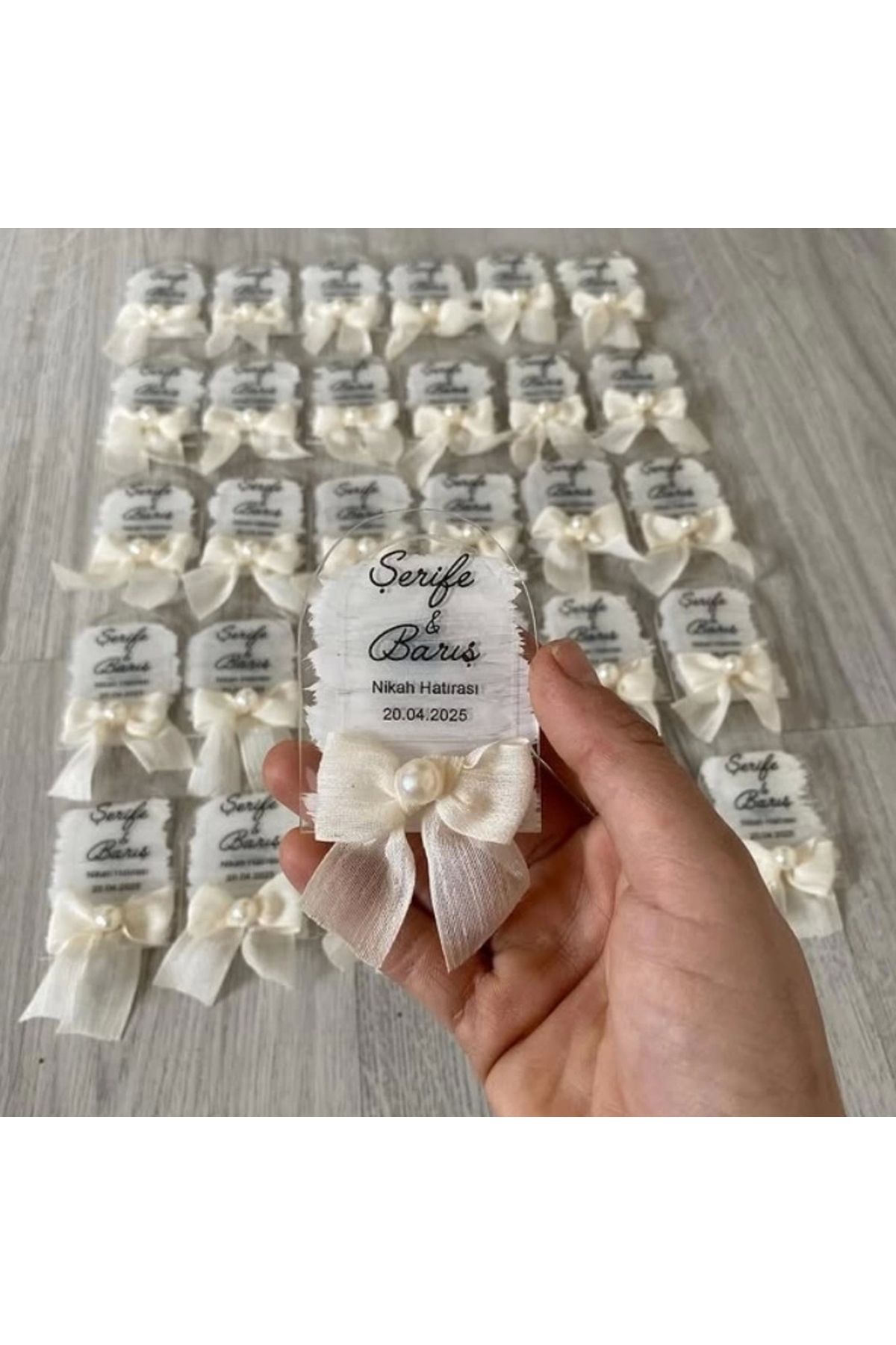 Sihirli Paket Şeffaf Pleksi Hediyelik Magnet, Kurdale Ve İnci Detaylı Pleksi Hediyelik, Söz, Nişan, Kına, Düğün Pl