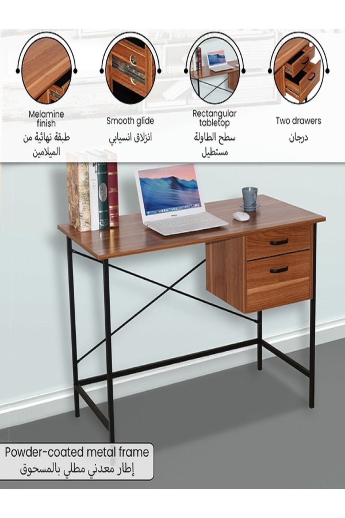 micasa-2-Drawer Metal Frame Wooden Rectangular Computer Desk 2