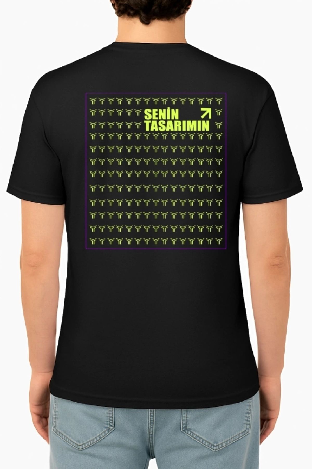 Butik 24/1 Düz Ön Arka Sizin Tasarımınız Oversize T-shirt - Siyah