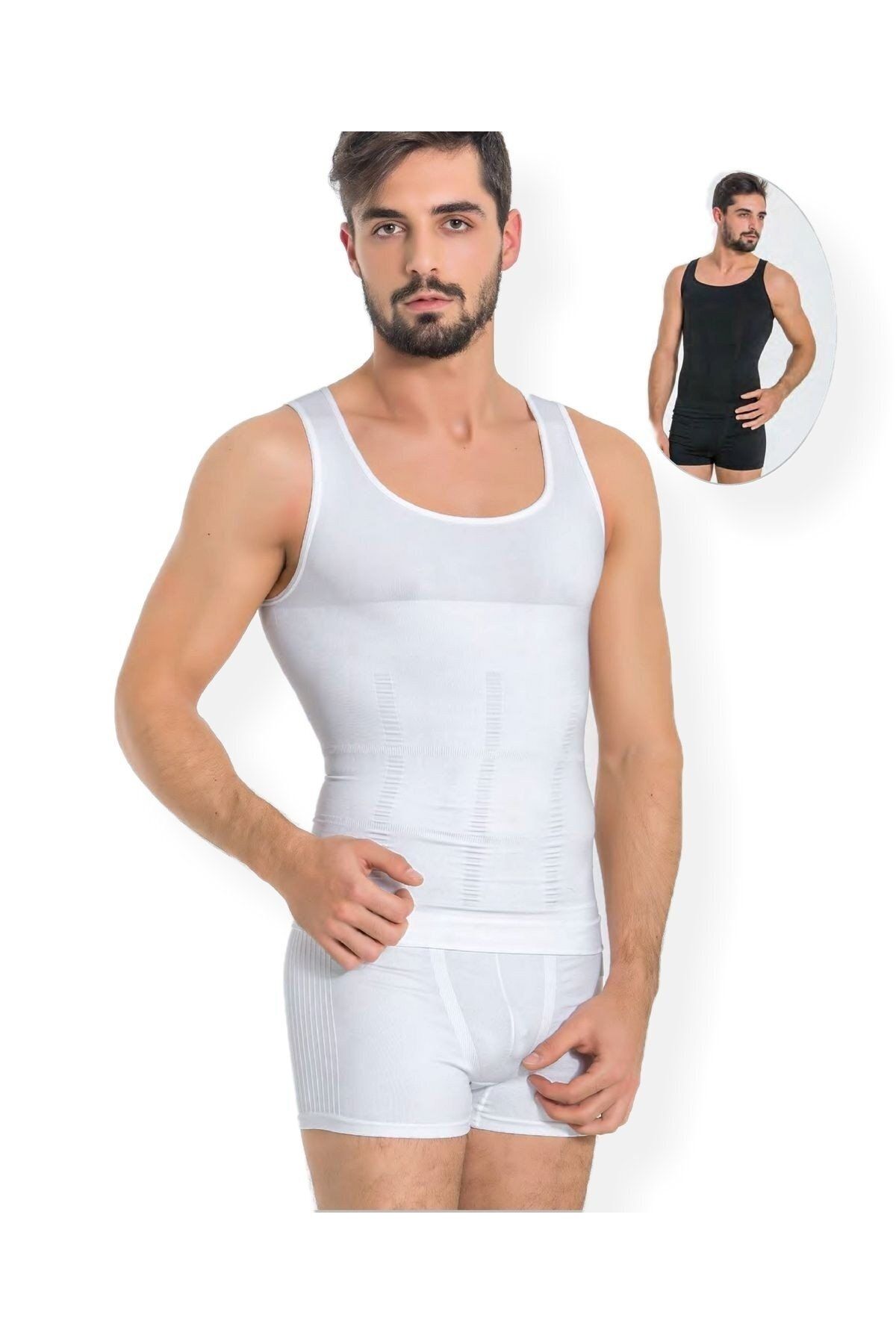 AboutThePerfect Dikişsiz Erkek Karın Toparlayıcı Atlet, Siyah, Tek Beden