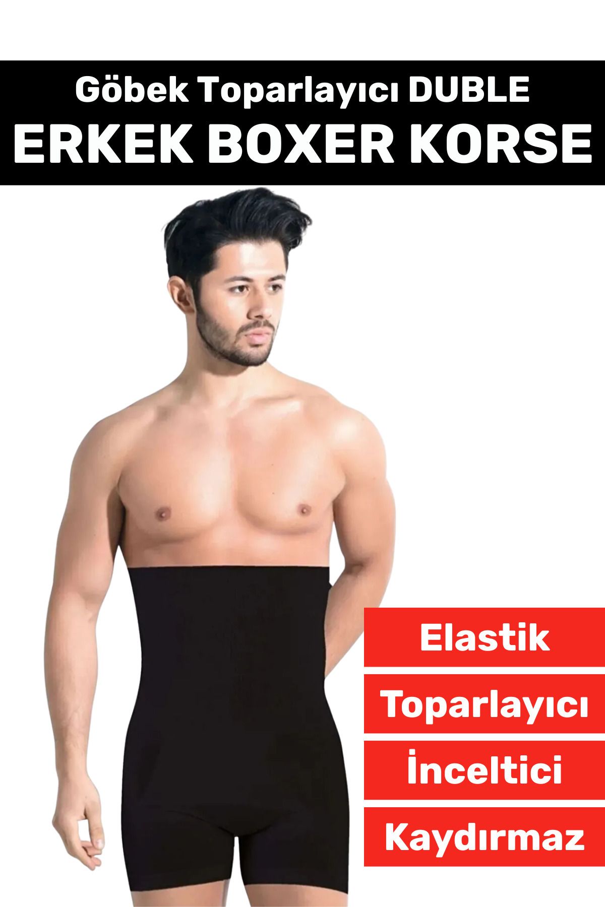 AboutThePerfect Erkekler İçin Göbek ve Kalça Toparlayıcı Bel Düzleştirici Boxer Korse Siyah