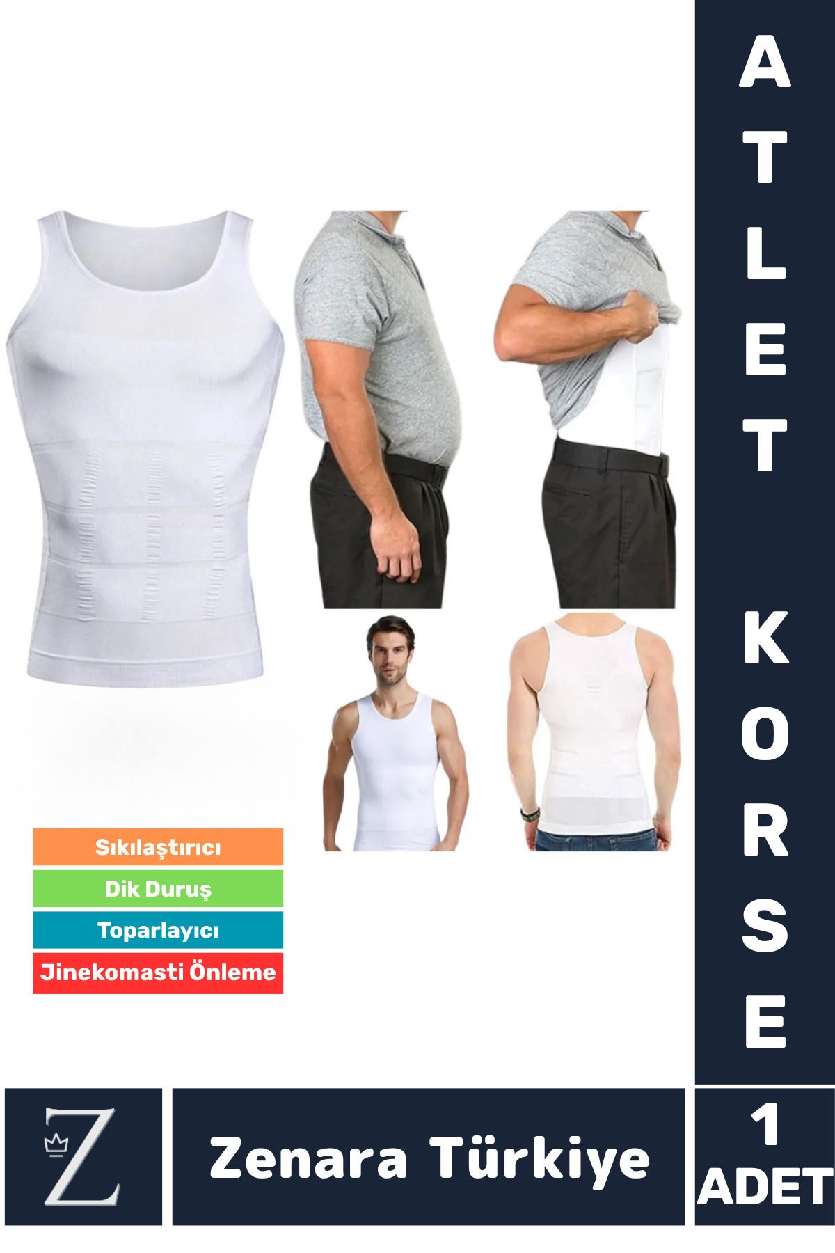 AboutThePerfect Esnek Erkek Atlet Korse, Dik Duruş, Göbek Toparlayıcı, Sıkılaştırıcı, Özel Üretim, Beyaz