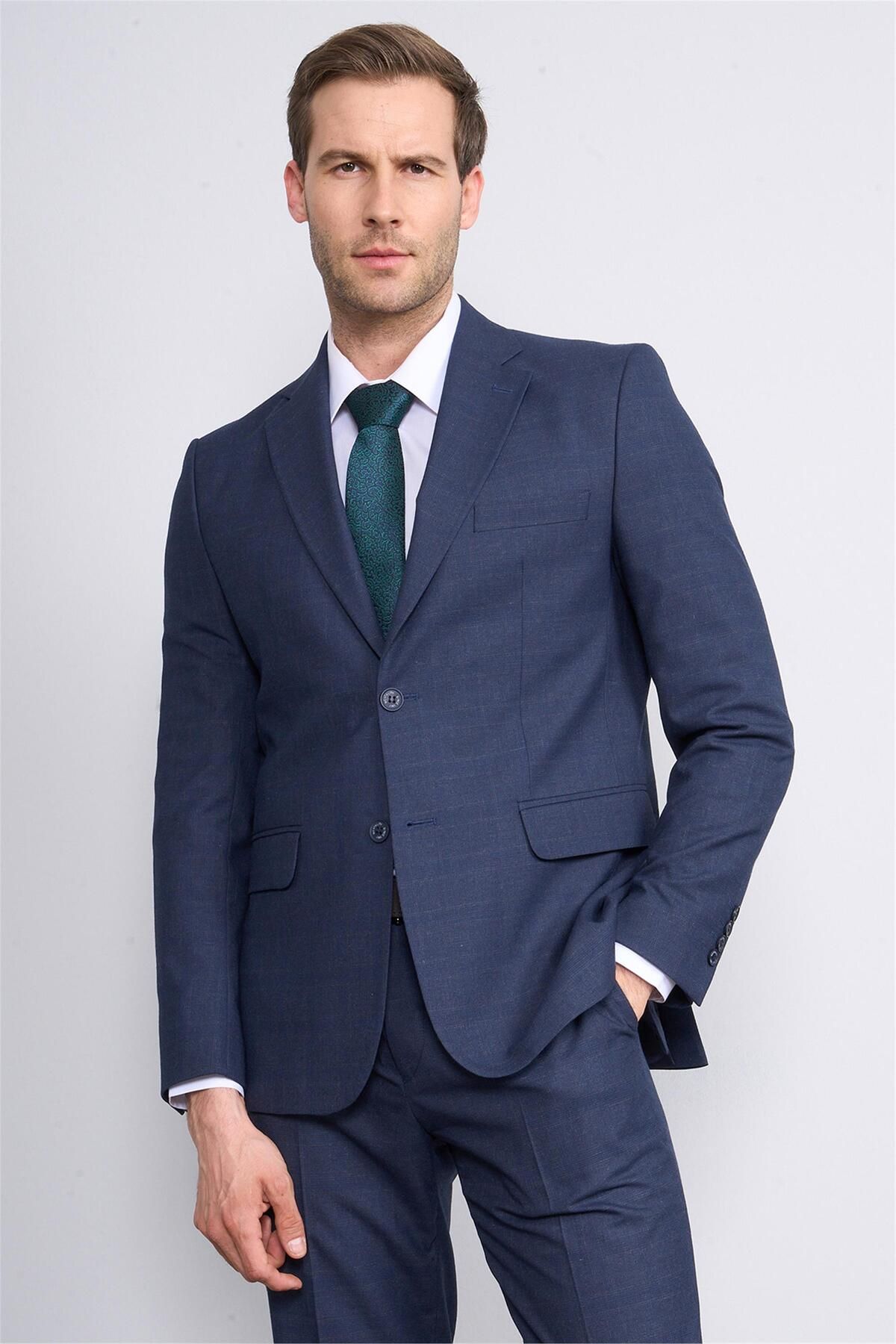 Mentality 9119 Erkek Mono Yaka Slim Fit Takım Elbise Lacivert