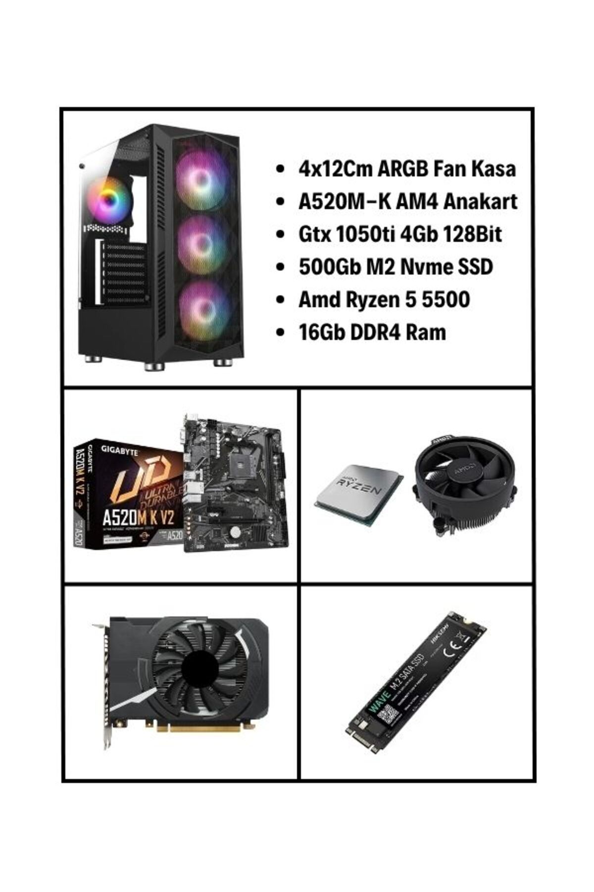 RAMTECH EcoGaming V30 Ryzen 5 5500 | Gtx 1050ti 4Gb | 16Gb Ram | 500Gb M2 Nvme Masaüstü Gaming Bilgisayar