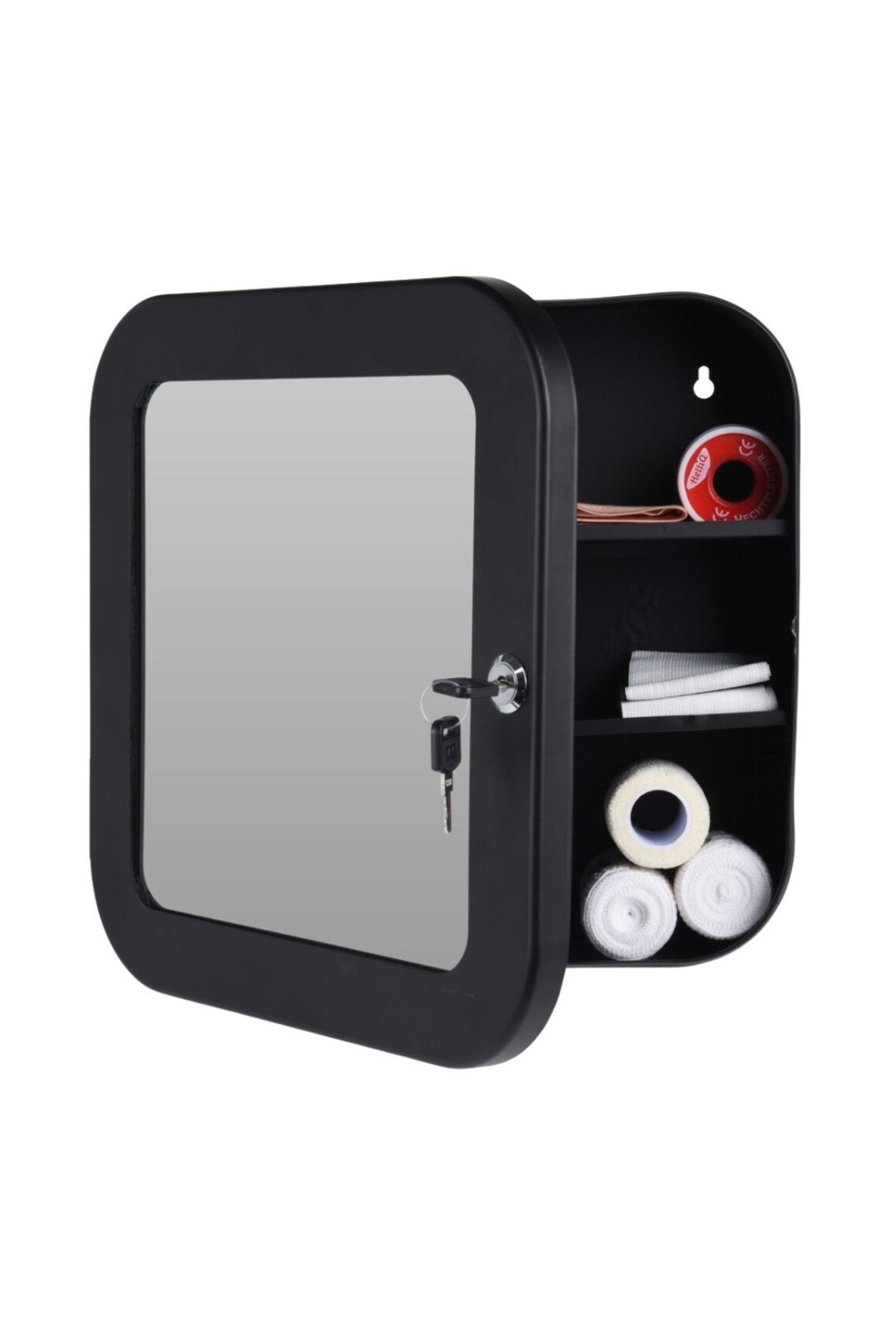 Bathroom Solutions Dulap Cu Medicamente Cu Oglindă Și Cheie, 32x32x11,5 Cm, Negru – Soluții Pentru Baie - One Size