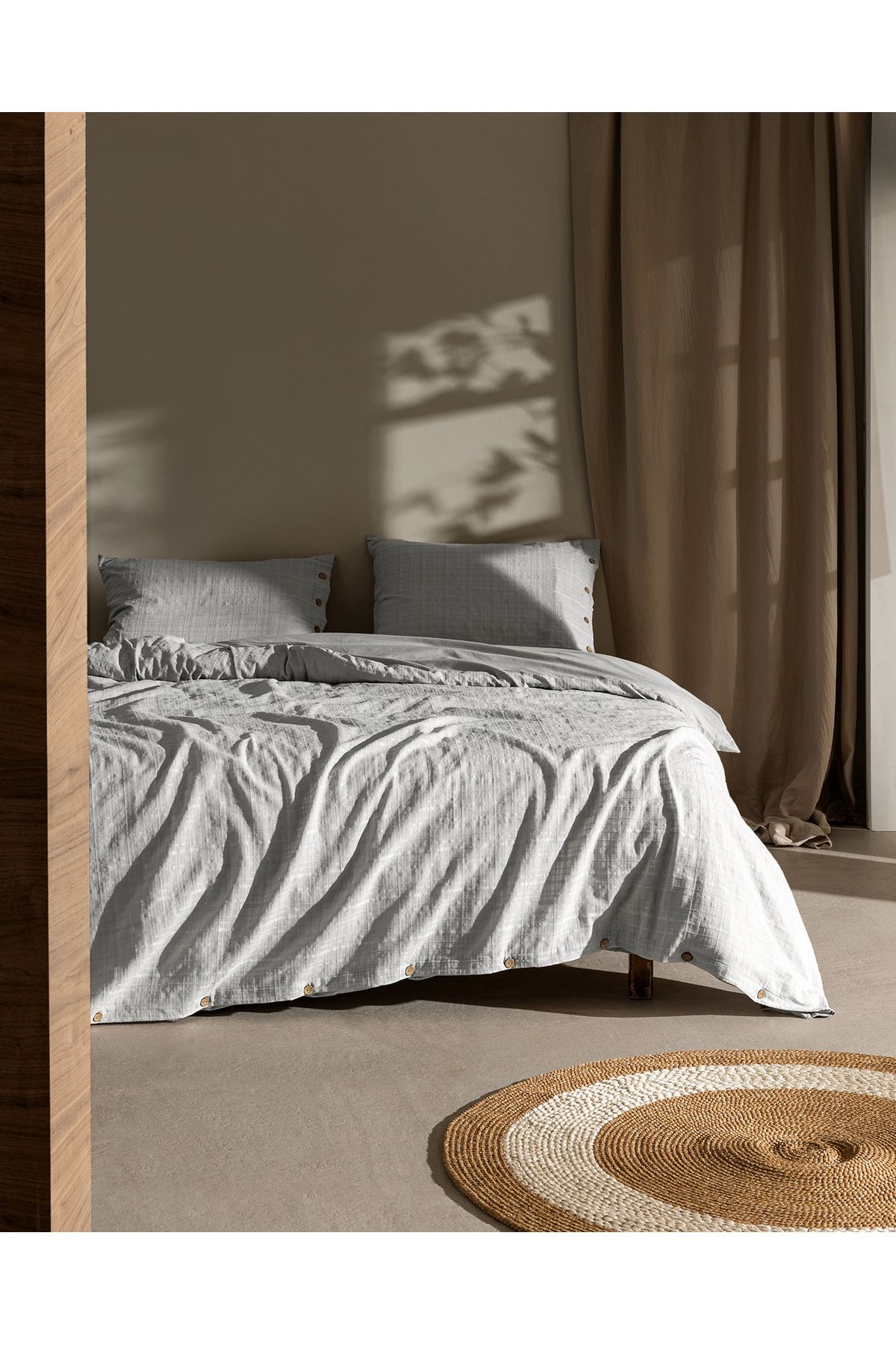 Madame Coco Lumiere King Size %100 Pamuk Armürlü Nevresim Takımı - Açık Gri
