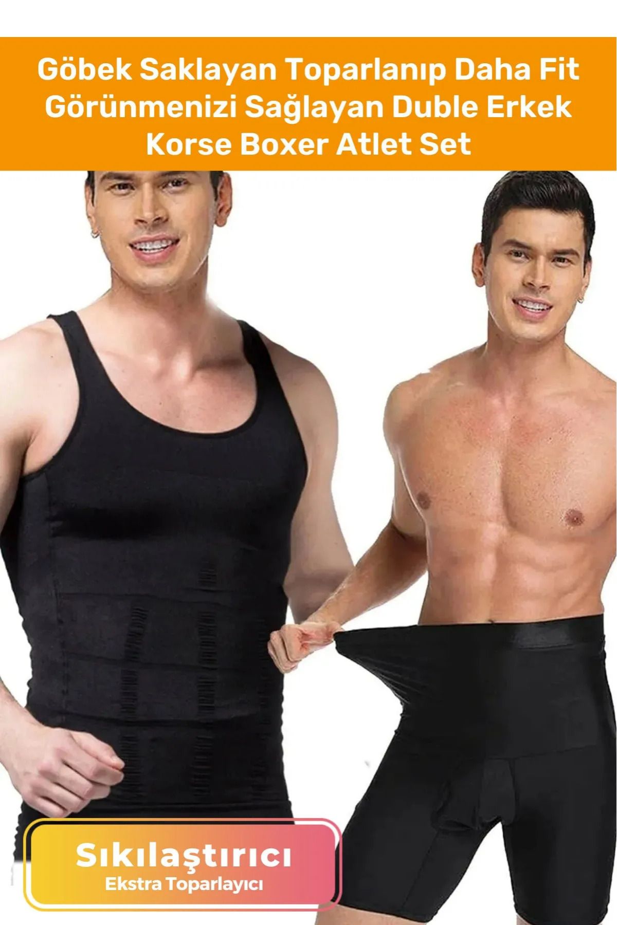 AboutThePerfect Rahat ve şık erkek atlet ve boxer inceltici 2'li set, fit görünüm sağlar