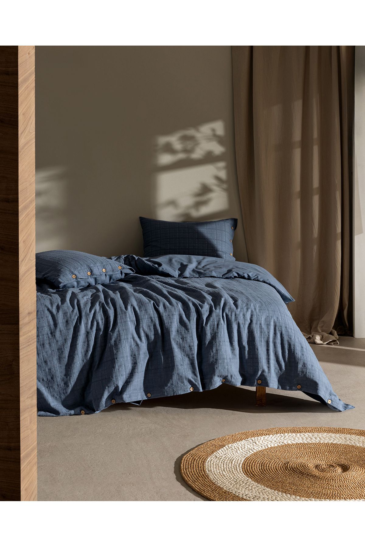 Madame Coco Lumiere King Size %100 Pamuk Armürlü Nevresim Takımı - İndigo
