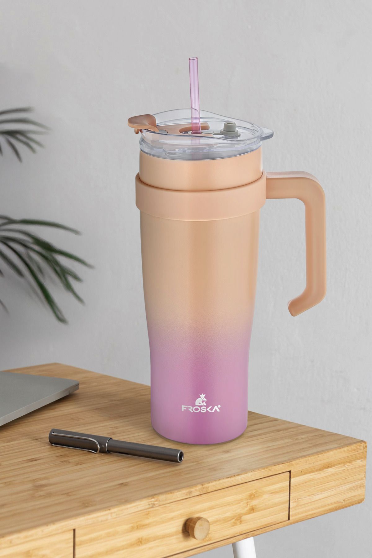 NESS HOME İçi 304 kalite Paslanmaz Çelik 1000 ml Pipetli Termos Çift Katmanlı Renk Geçişli , Sızdırmaz Bardak