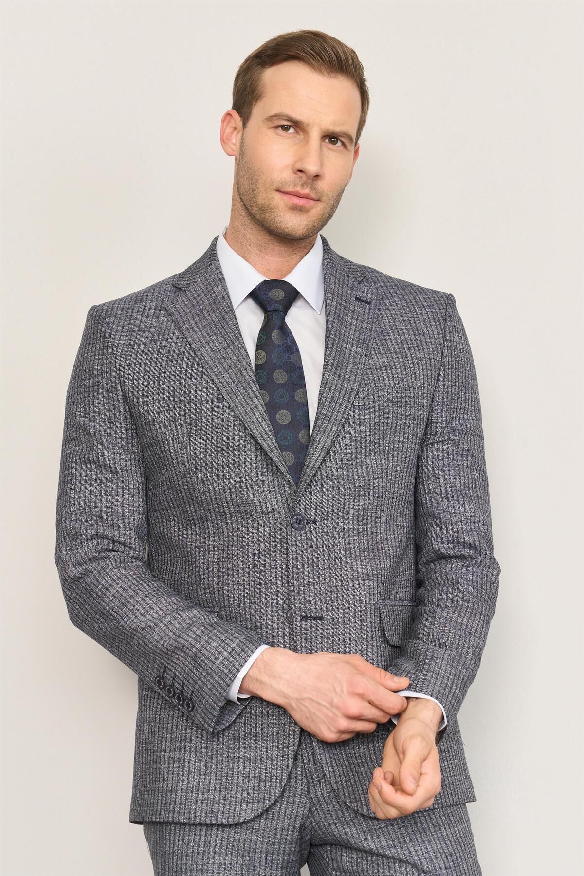 Mentality 9121 Erkek Mono Yaka Slim Fit Takım Elbise Lacivert