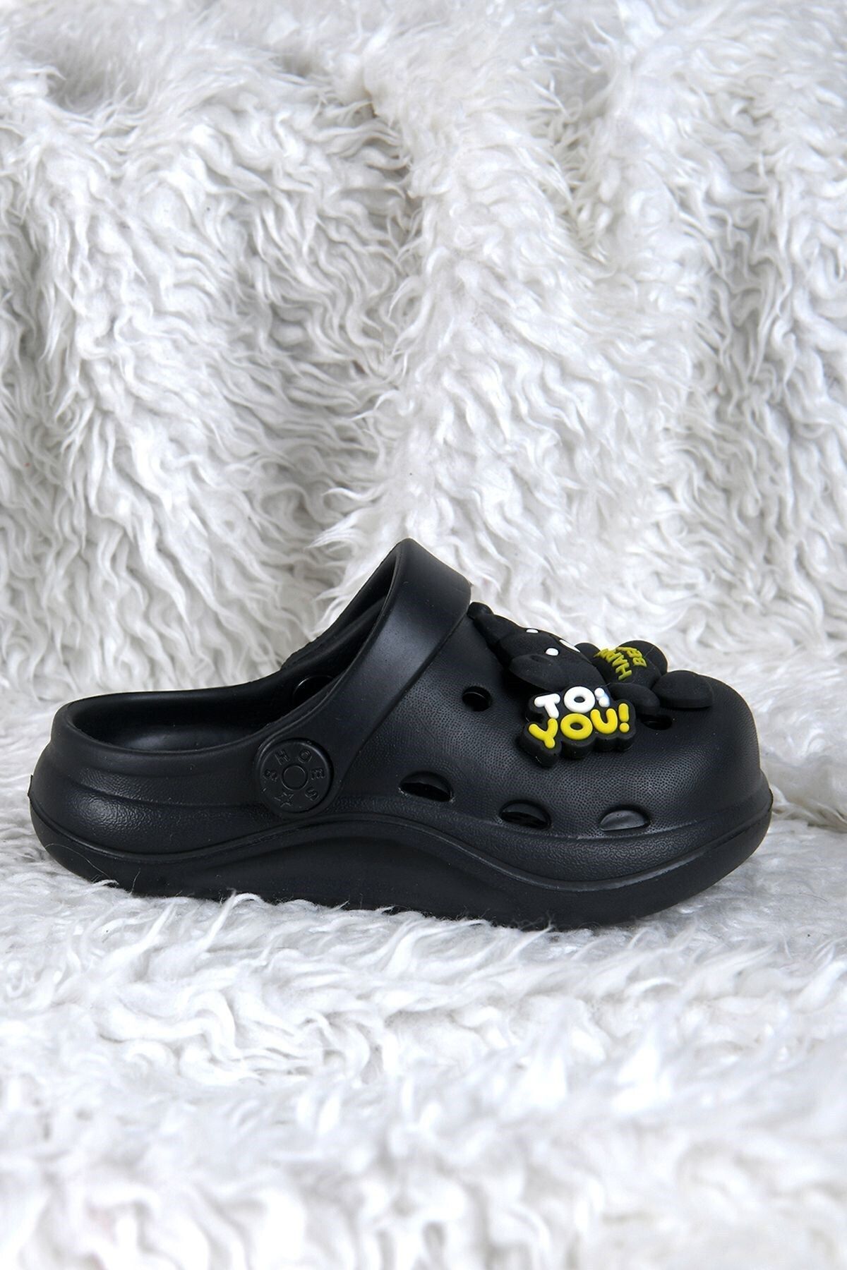 MODA Siyah Ayıcıklı Kreş Plaj Sahil Günlük Unisex Çocuk Terlik&Sandalet