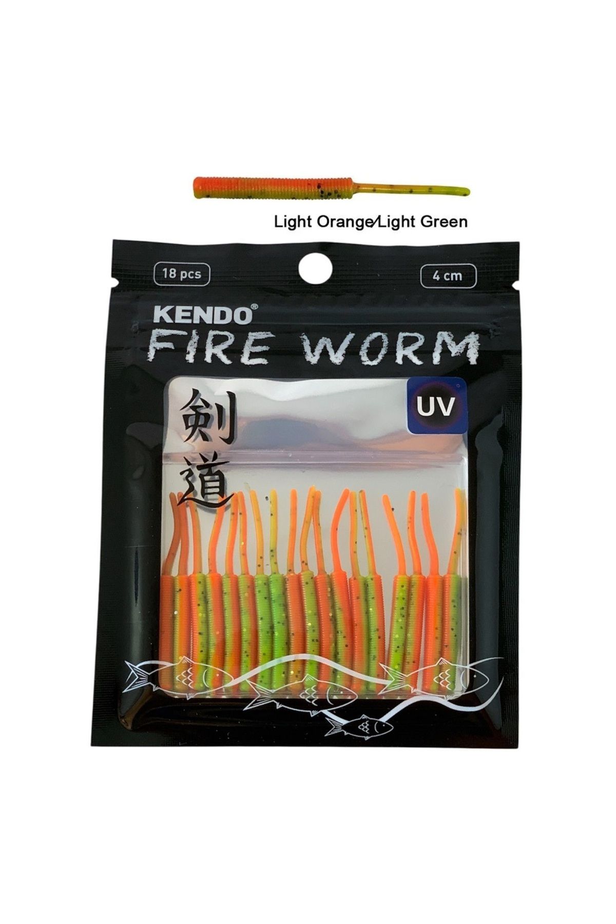 Kendo Fire Worm Lrf Silikonu 5cm (18'li Paket) Karides Kokulu Light Orange/Light Green