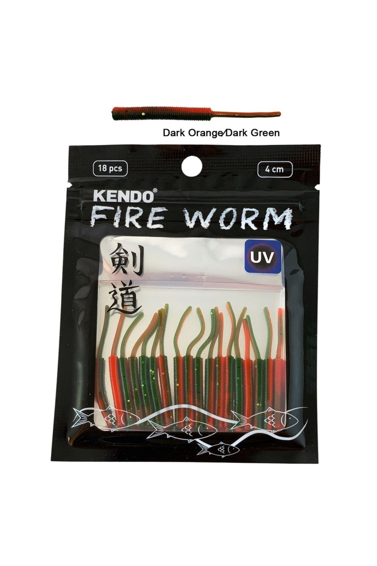 Kendo Fire Worm Lrf Silikonu 5cm (18'li Paket) Karides Kokulu Dark Orange/Dark Green
