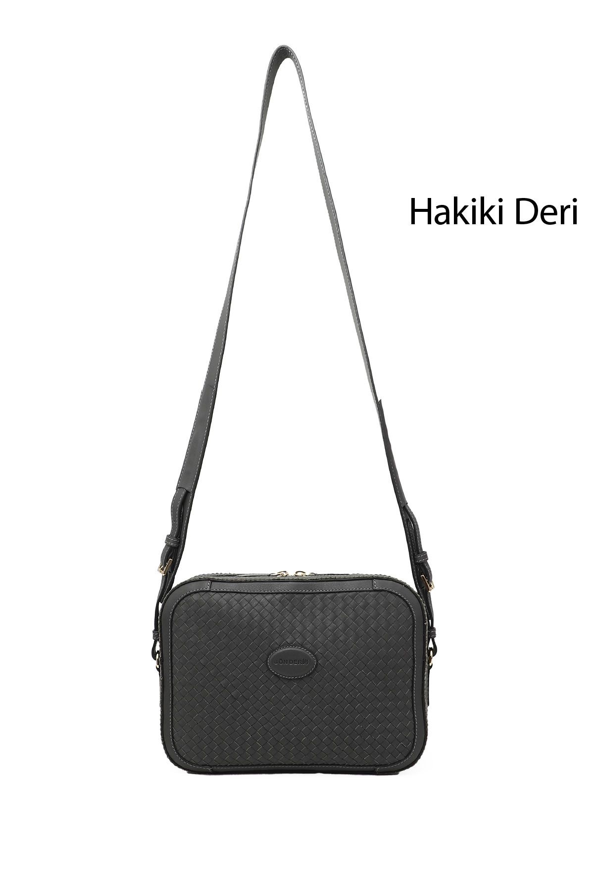 GÖNDERİ(R) Kadın / Kız Gri Hakiki Deri Hasır Örgü Uzun Askılı Omuz Çantası