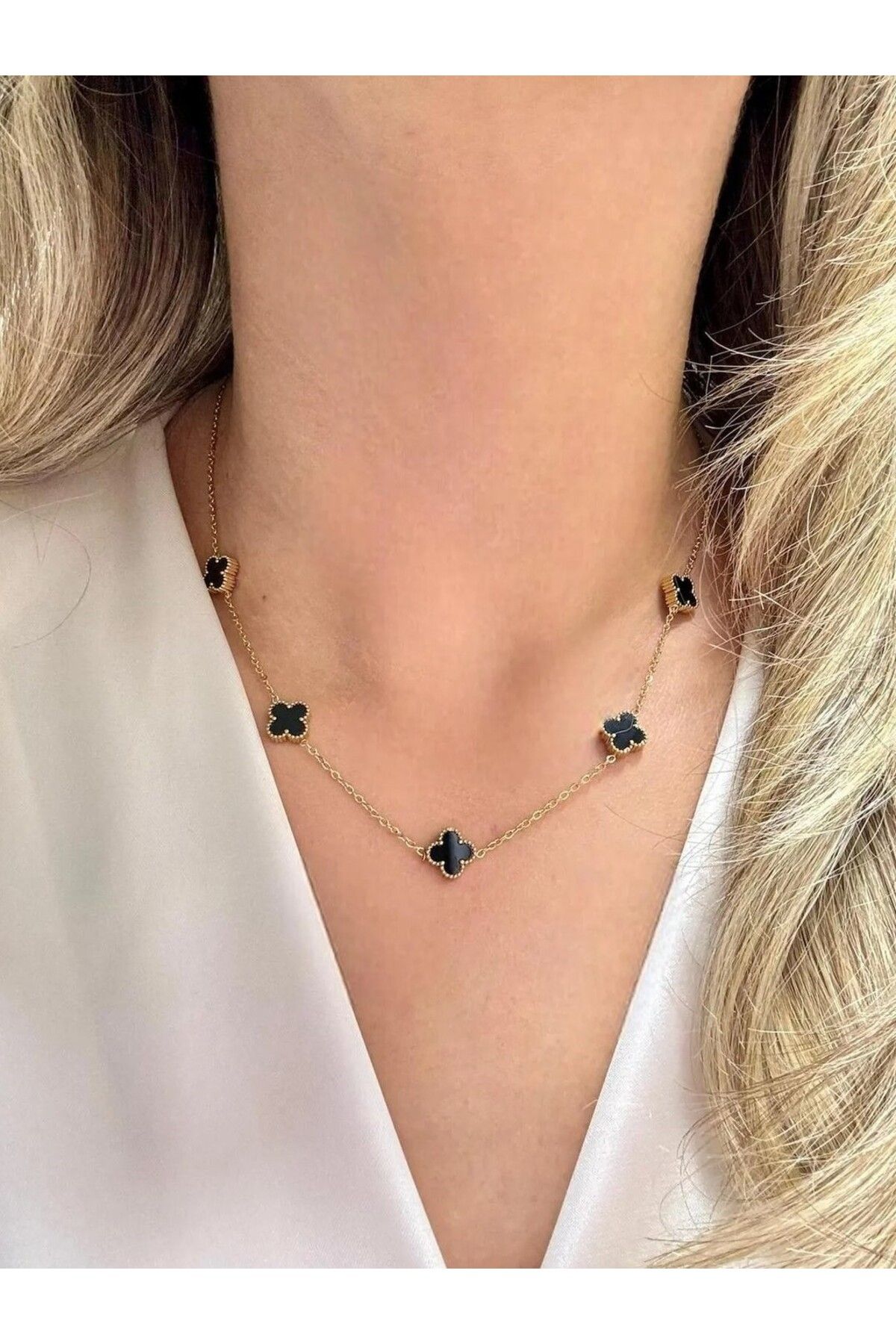 Senzavetra Altın Renk Beş Parçalı Siyah Van Cleef Bijuteri Kolye